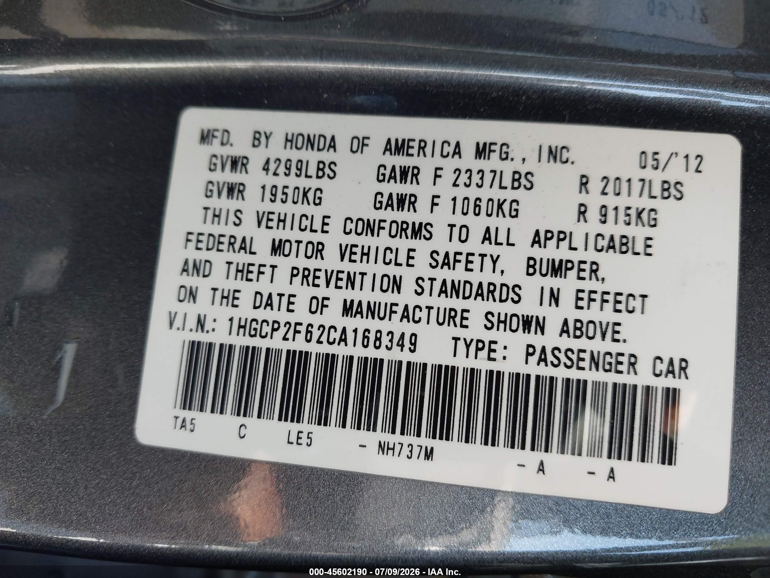 2012 Honda Accord 2.4 Se Gray vin: 1HGCP2F62CA168349