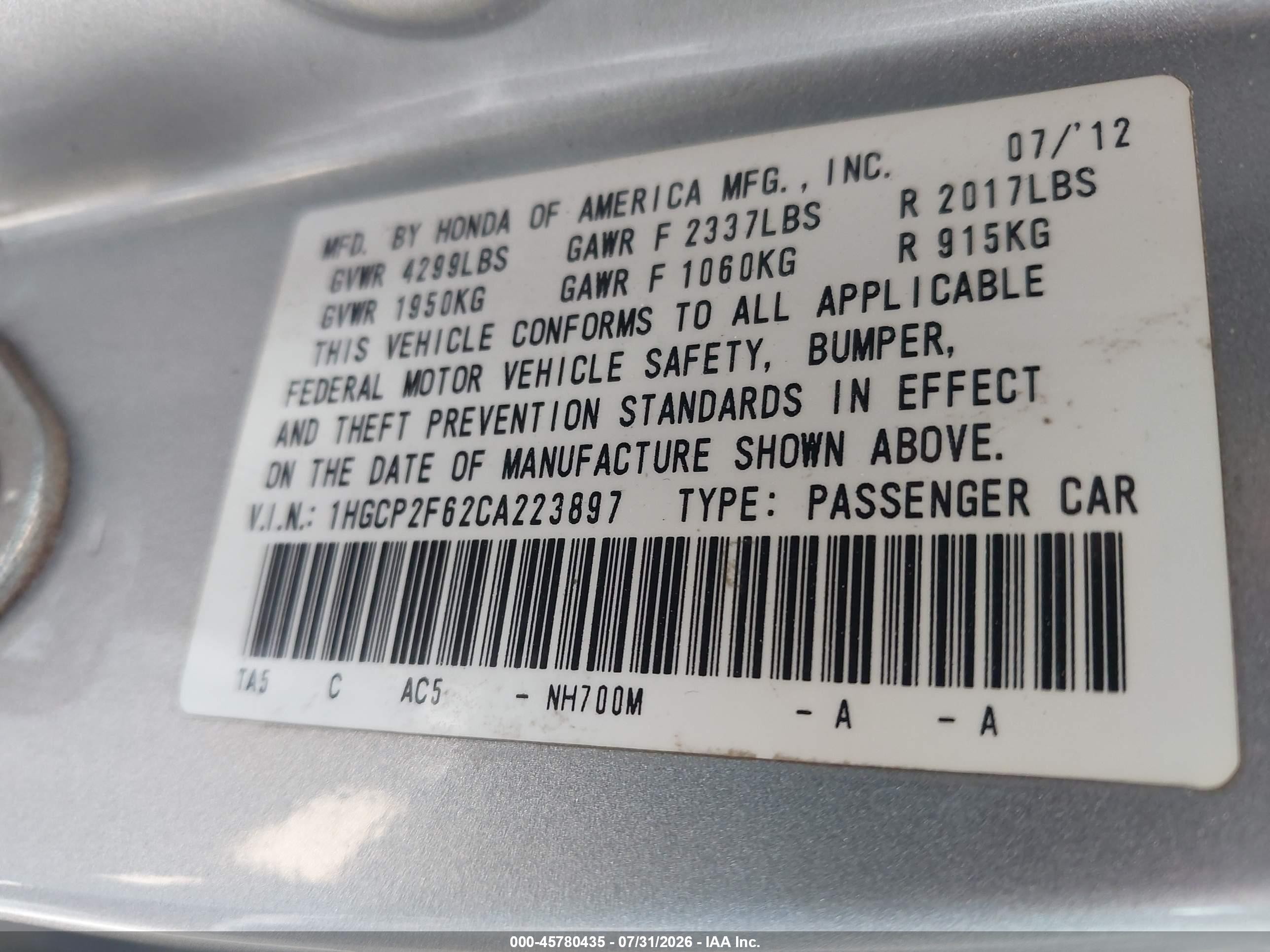 2012 Honda Accord 2.4 Se Silver vin: 1HGCP2F62CA223897