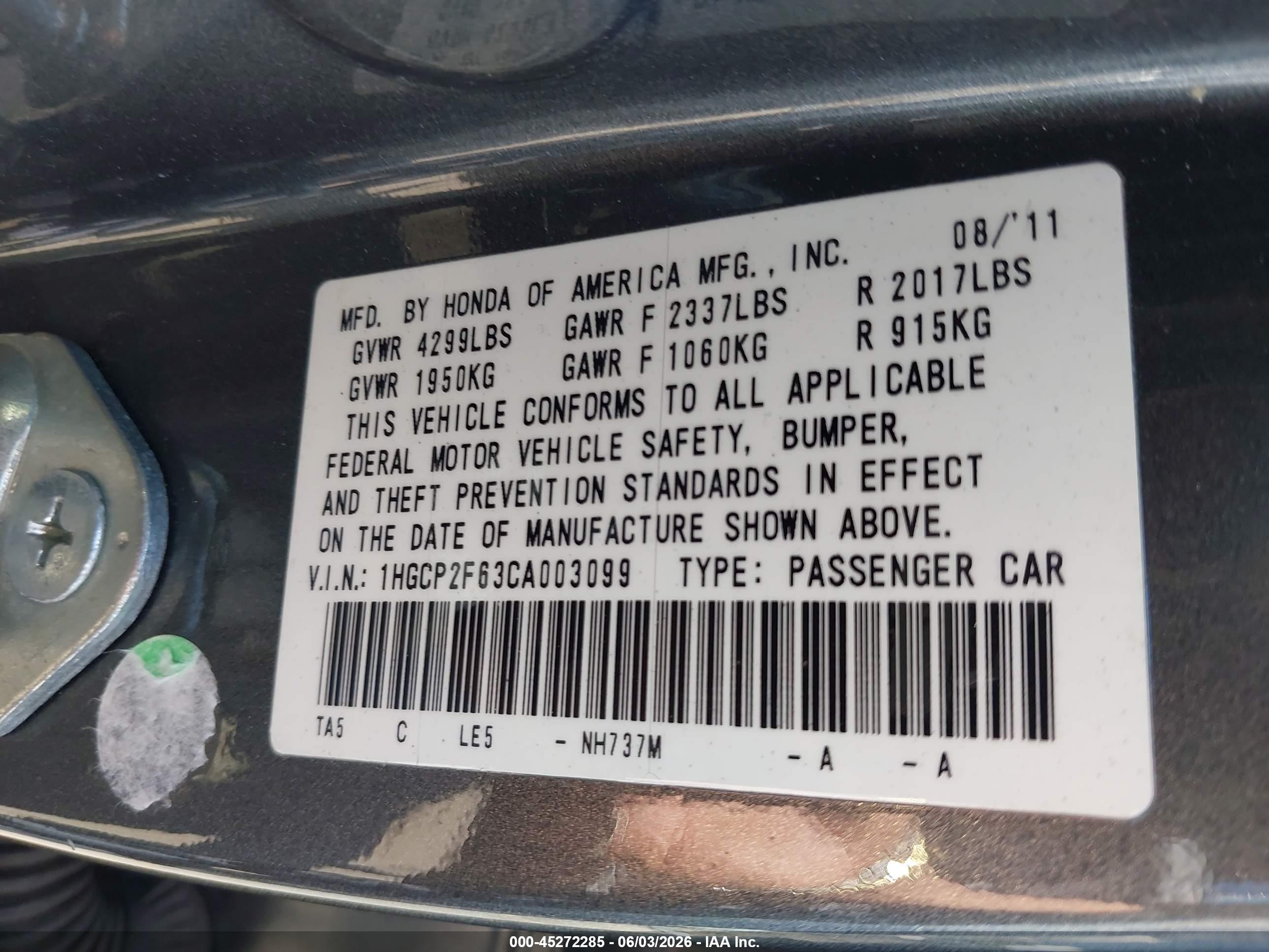 2012 Honda Accord 2.4 Se Gray vin: 1HGCP2F63CA003099
