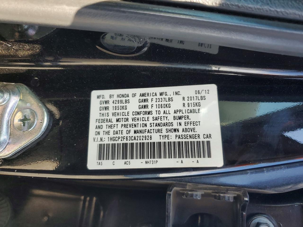 2012 Honda Accord Se Charcoal vin: 1HGCP2F63CA202928