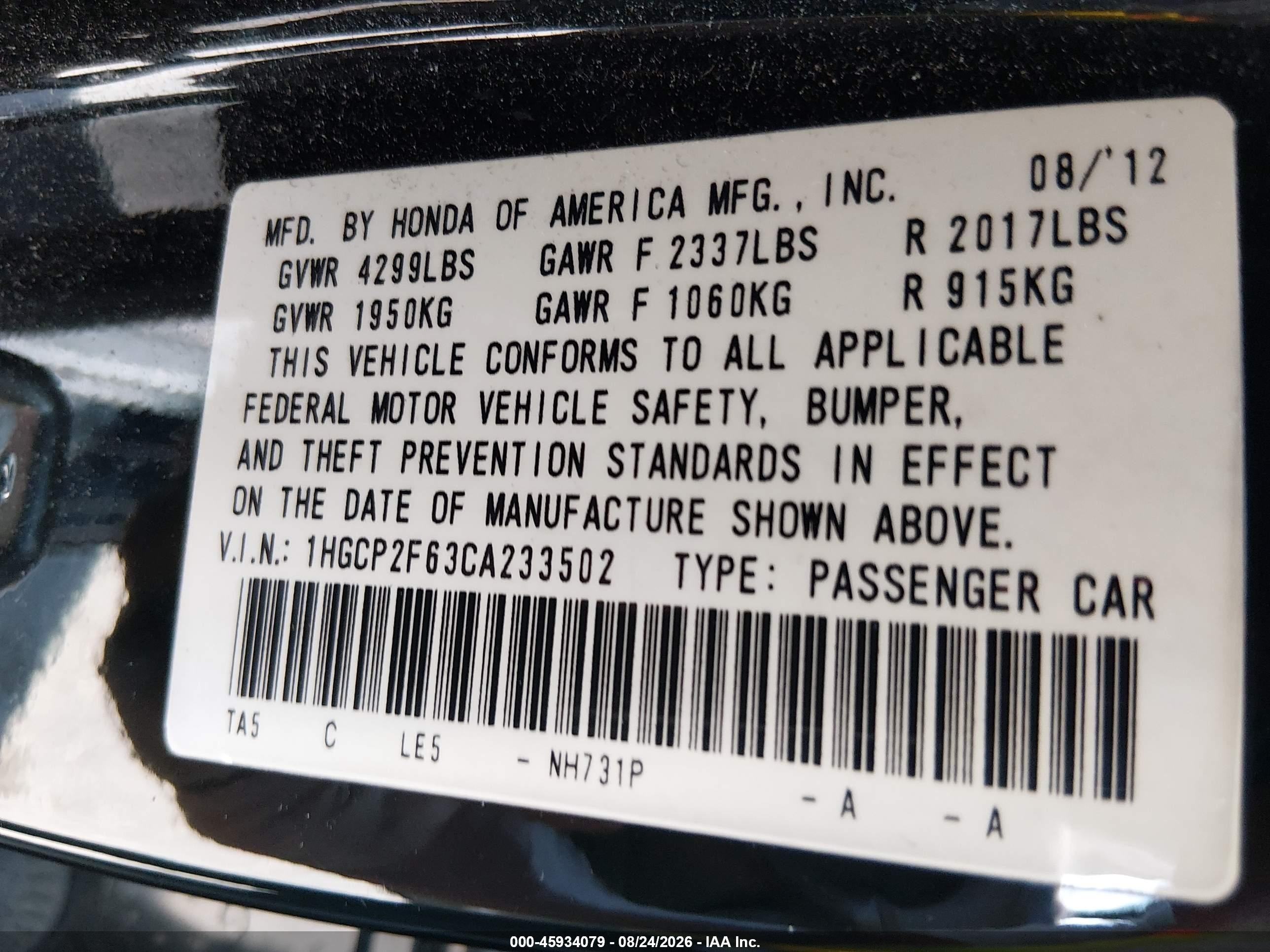 2012 Honda Accord 2.4 Se Black vin: 1HGCP2F63CA233502