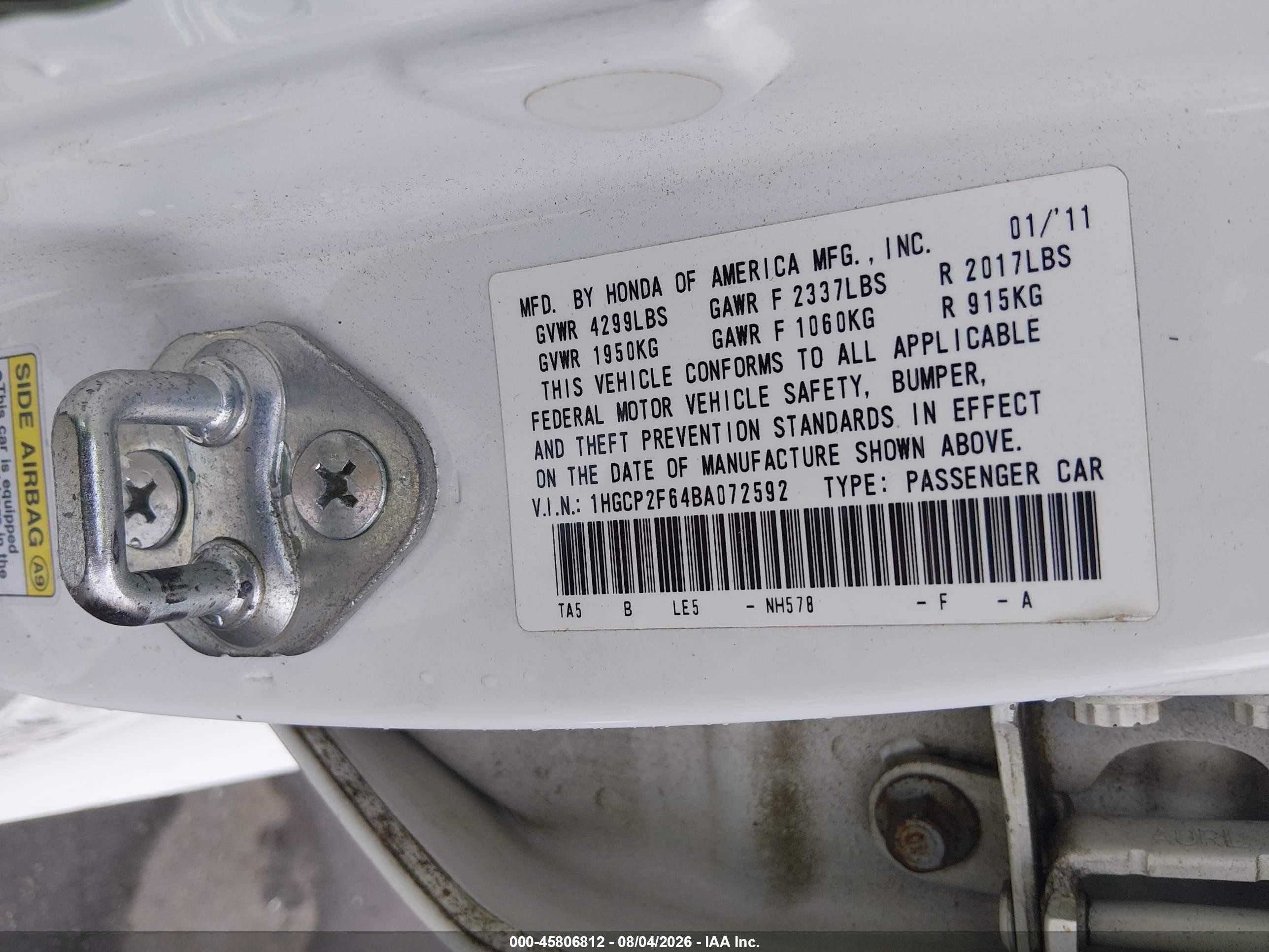 2011 Honda Accord 2.4 Se White vin: 1HGCP2F64BA072592
