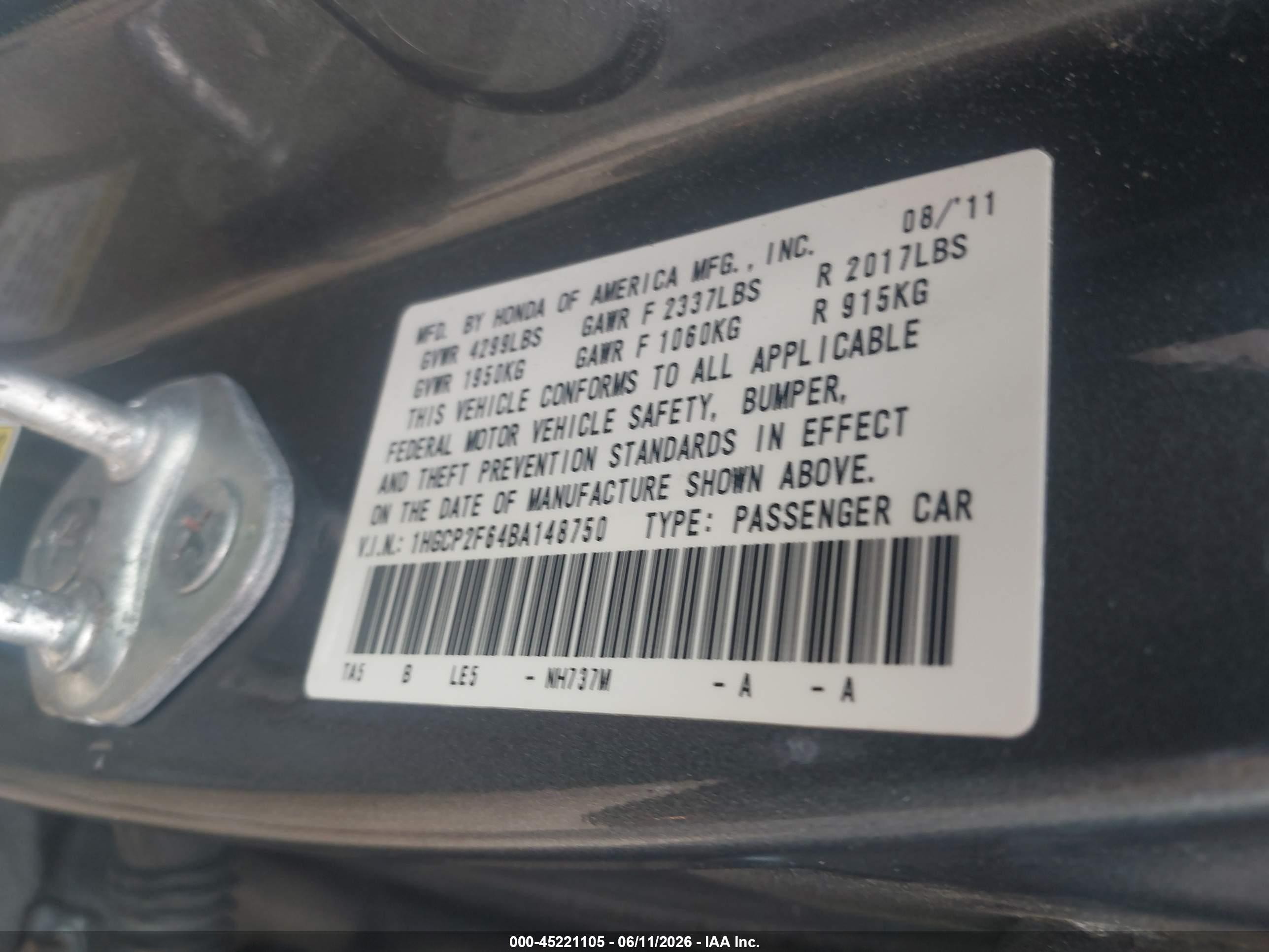 2011 Honda Accord 2.4 Se Black vin: 1HGCP2F64BA148750