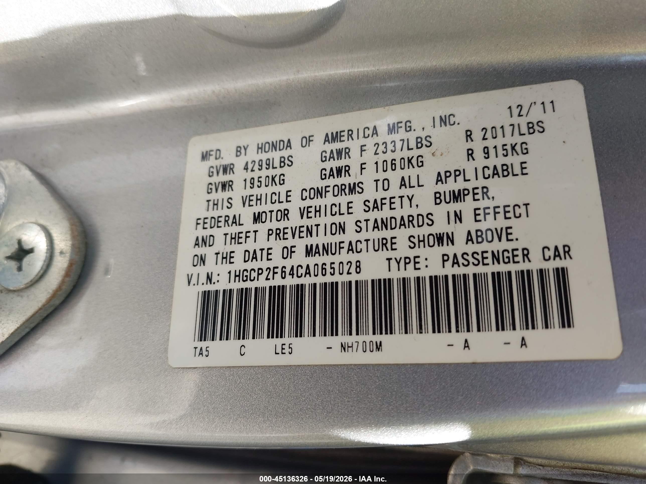 2012 Honda Accord 2.4 Se Silver vin: 1HGCP2F64CA065028