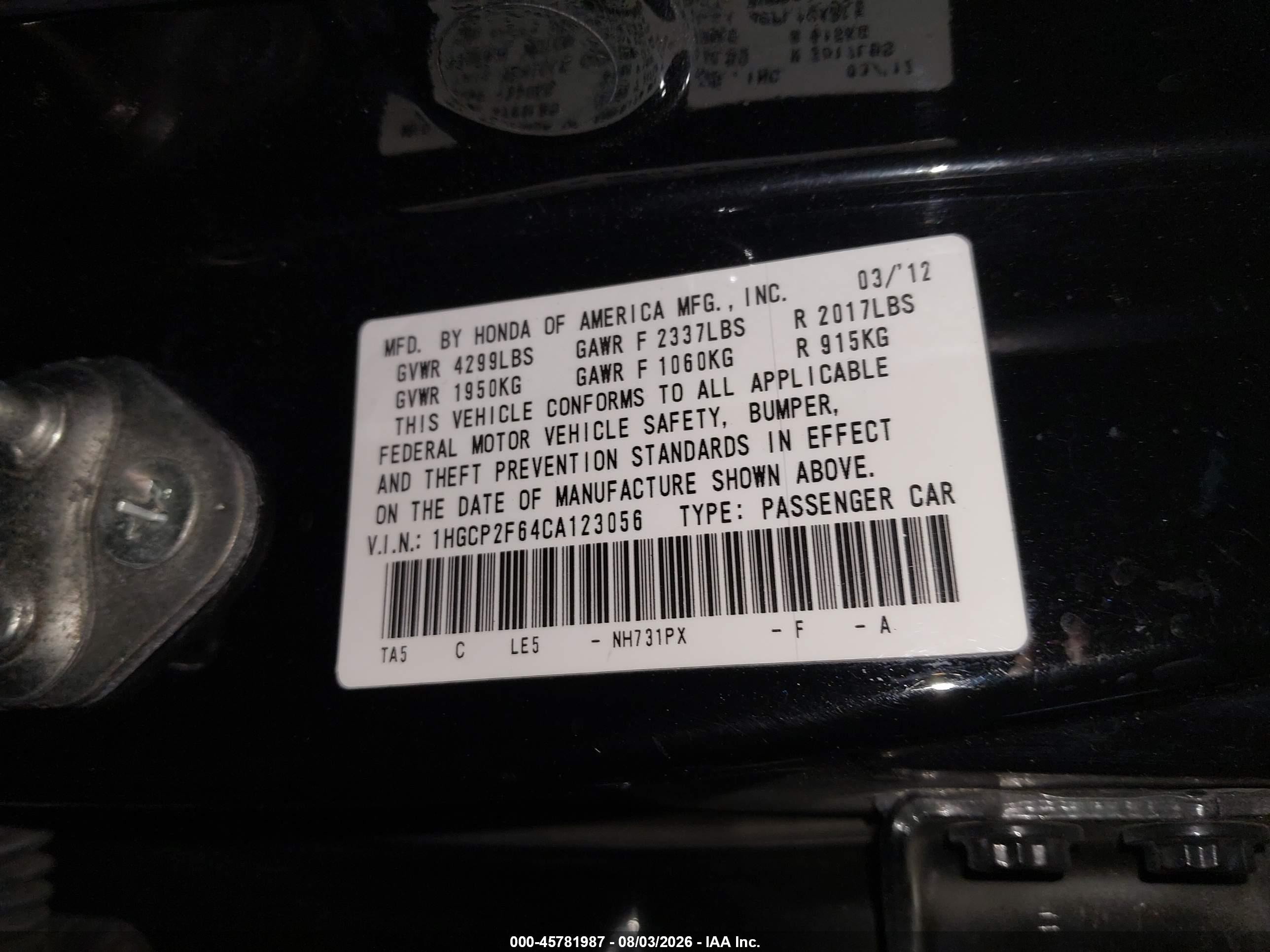 2012 Honda Accord 2.4 Se Черный vin: 1HGCP2F64CA123056