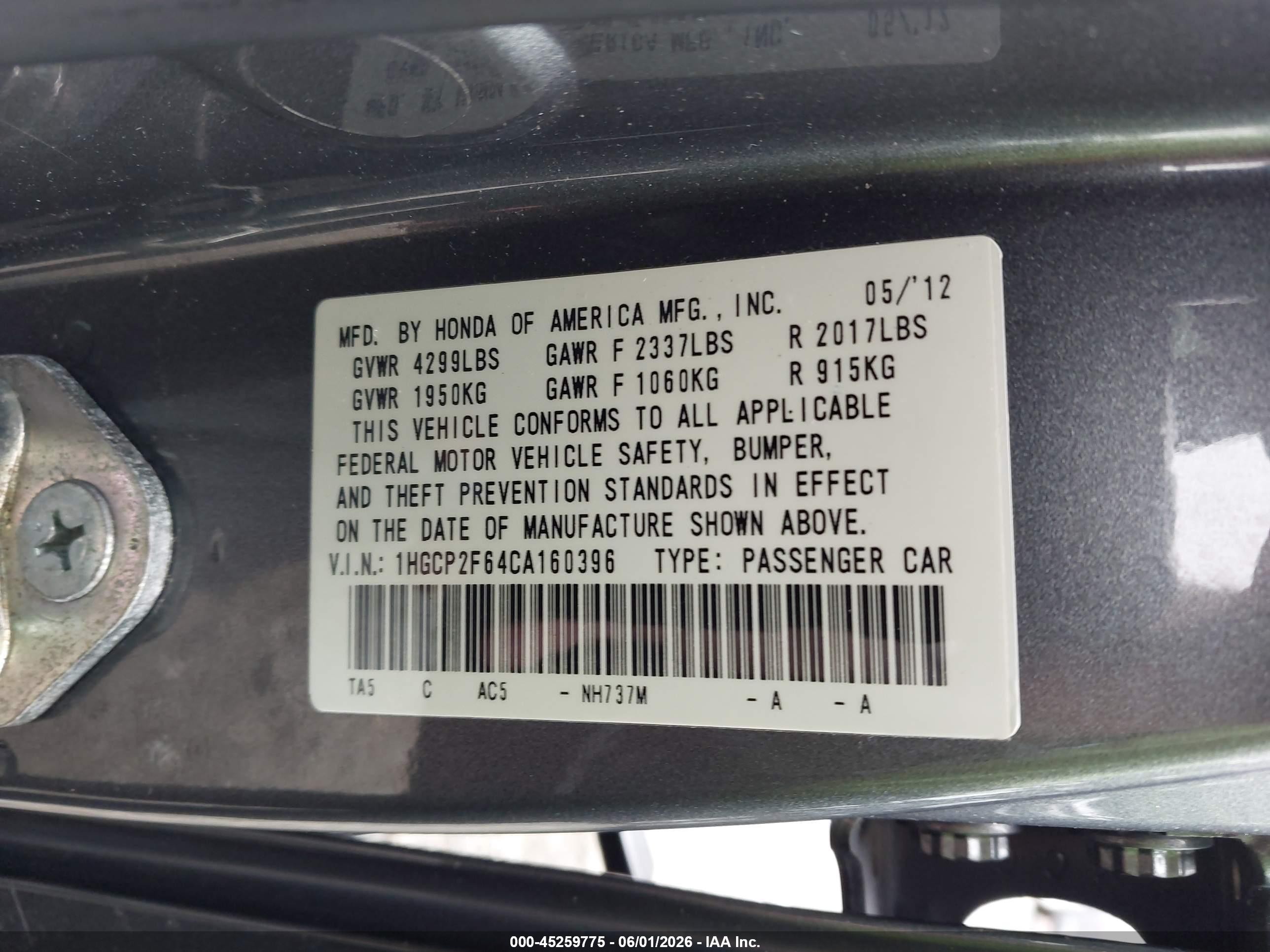 2012 Honda Accord 2.4 Se Gray vin: 1HGCP2F64CA160396