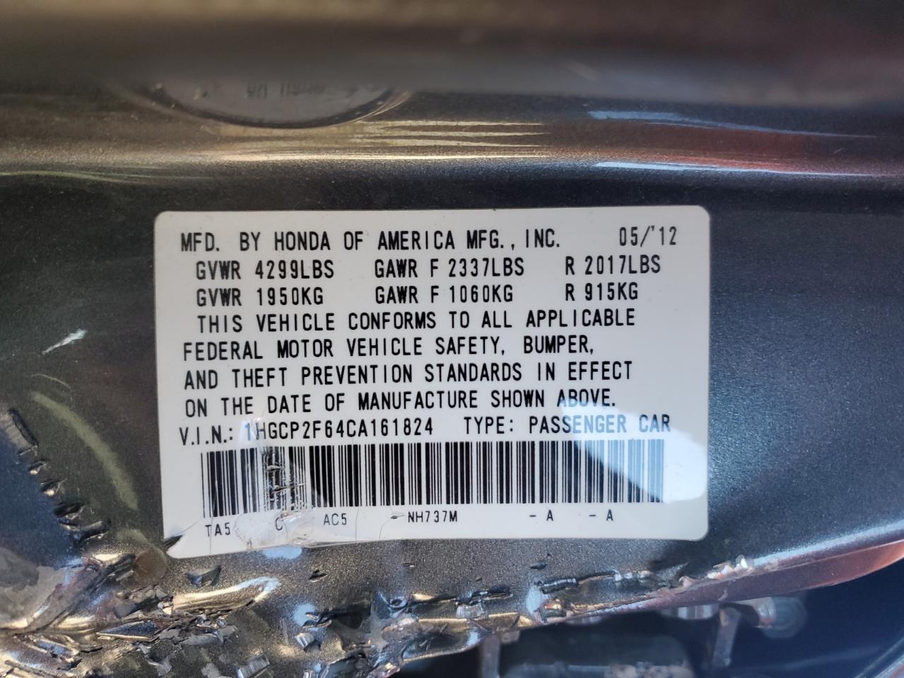 2012 Honda Accord Se Gray vin: 1HGCP2F64CA161824