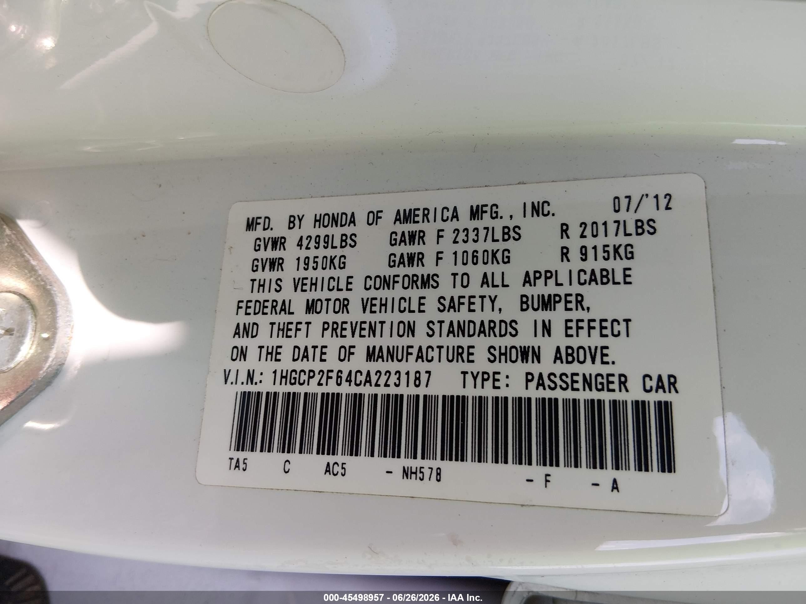 2012 Honda Accord 2.4 Se White vin: 1HGCP2F64CA223187