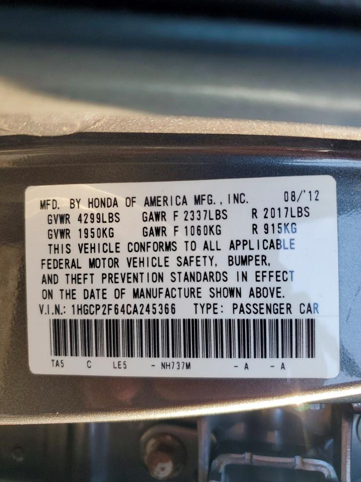 2012 Honda Accord Se Gray vin: 1HGCP2F64CA245366