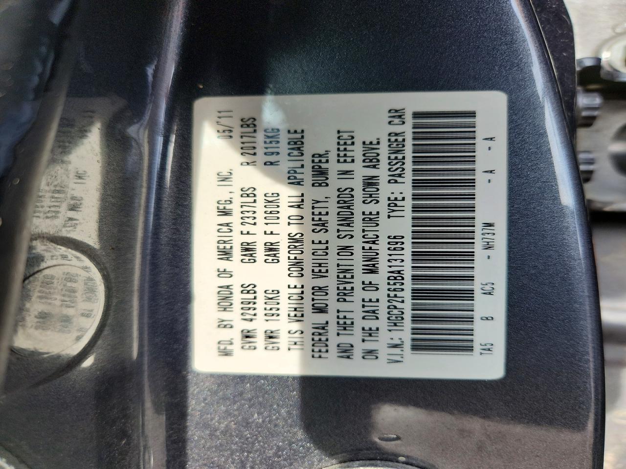 2011 Honda Accord Se Gray vin: 1HGCP2F65BA131696