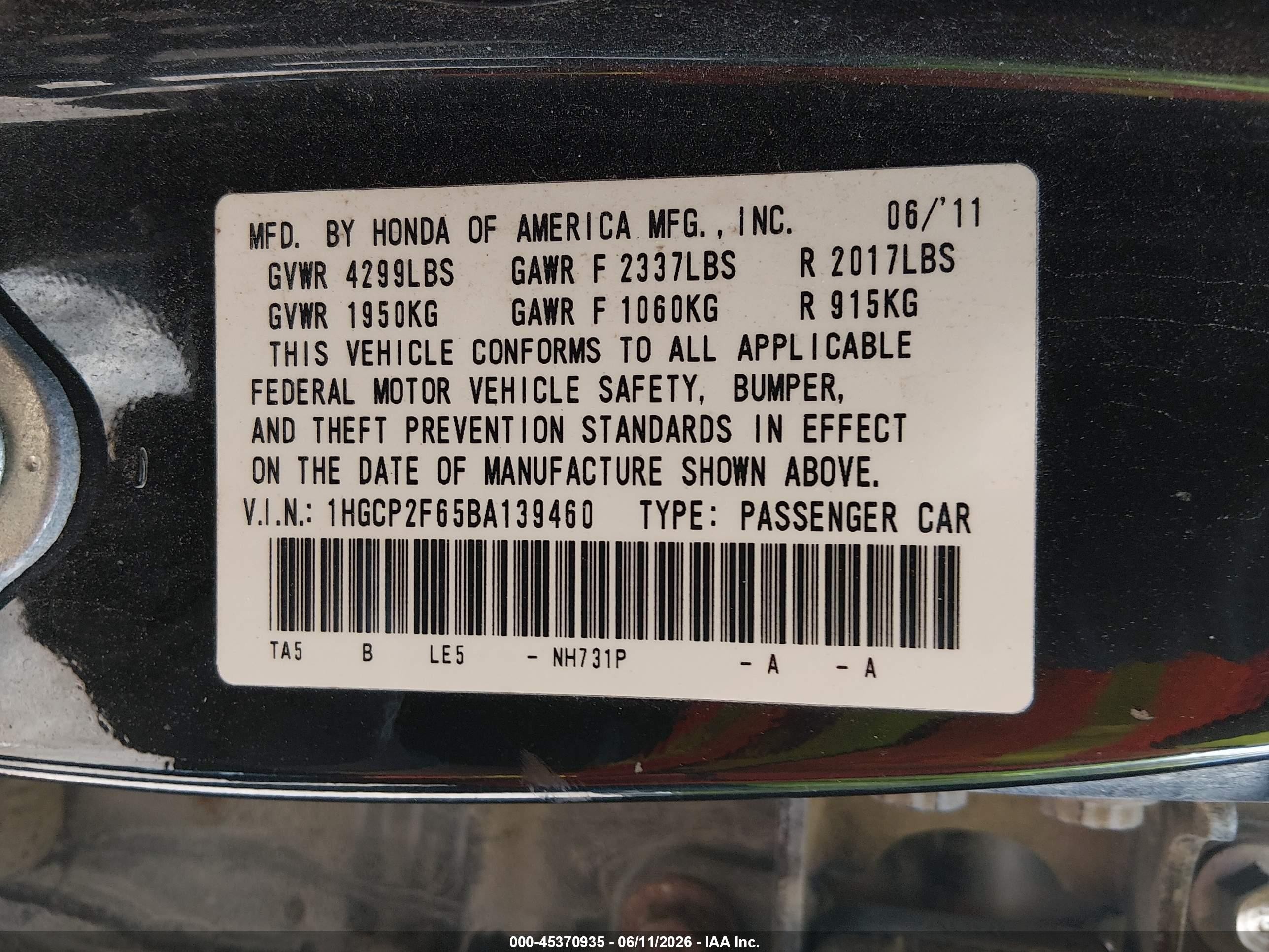 2011 Honda Accord 2.4 Se Black vin: 1HGCP2F65BA139460
