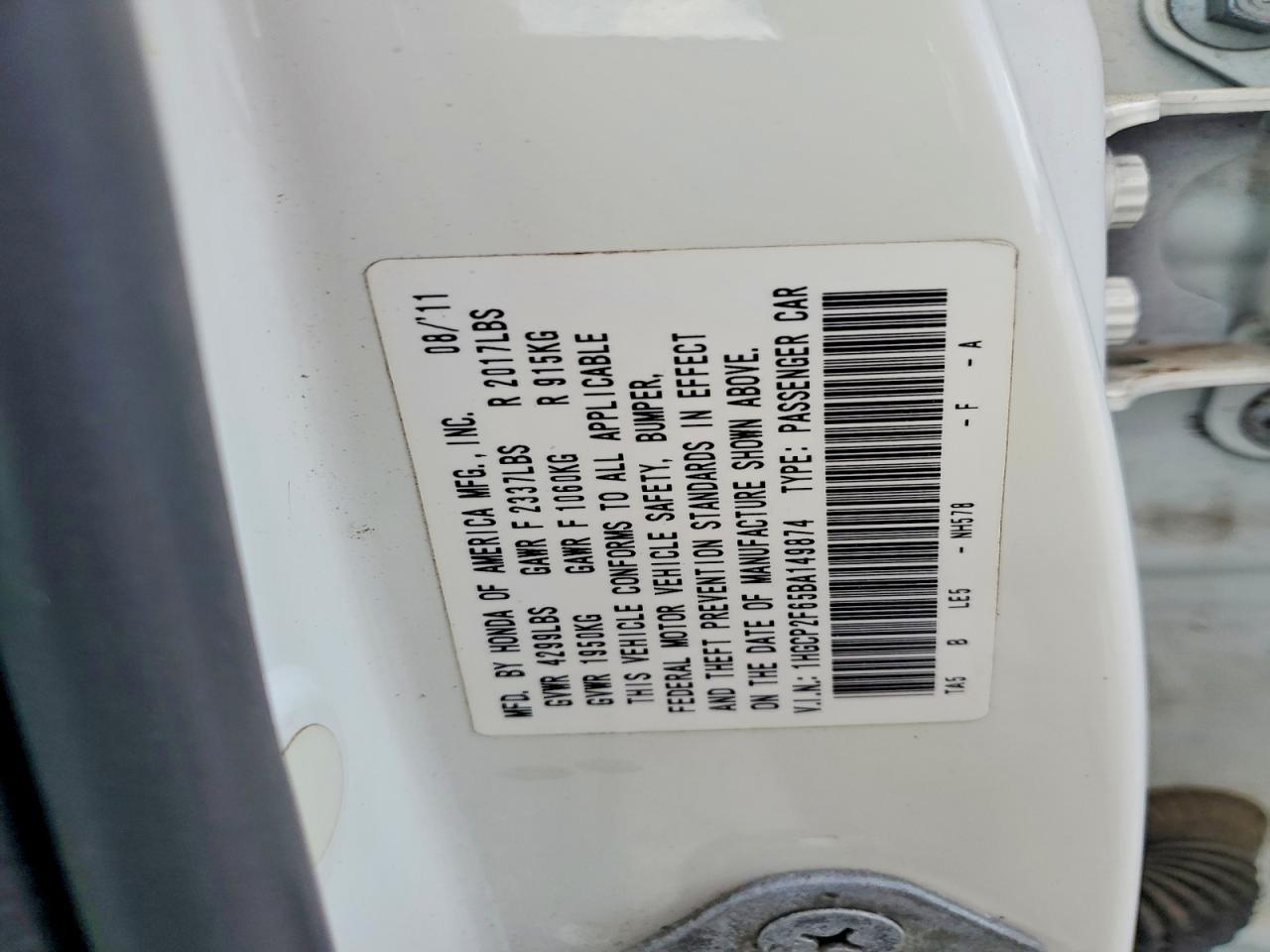 2011 Honda Accord Se White vin: 1HGCP2F65BA149874