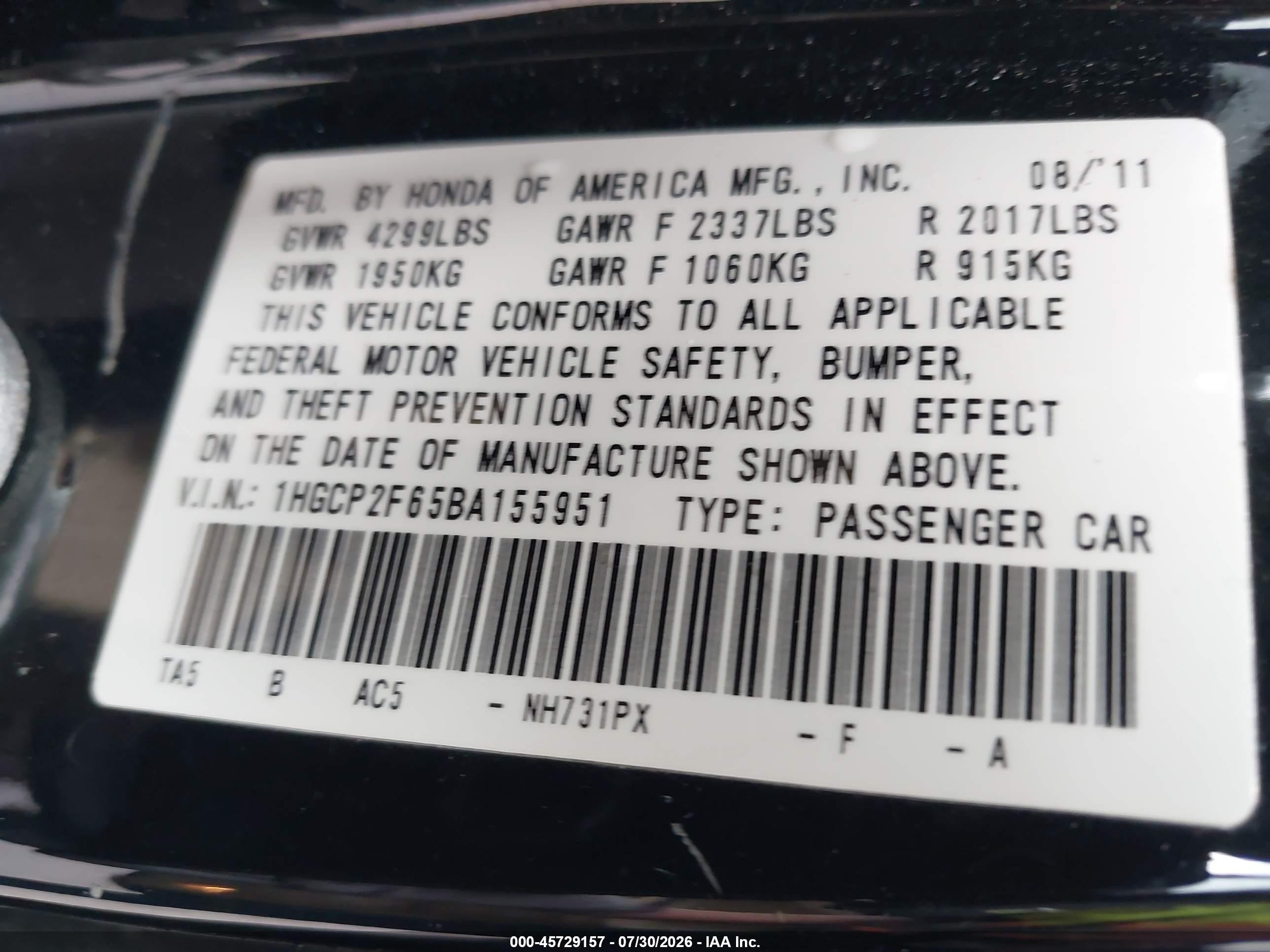 2011 Honda Accord 2.4 Se Black vin: 1HGCP2F65BA155951