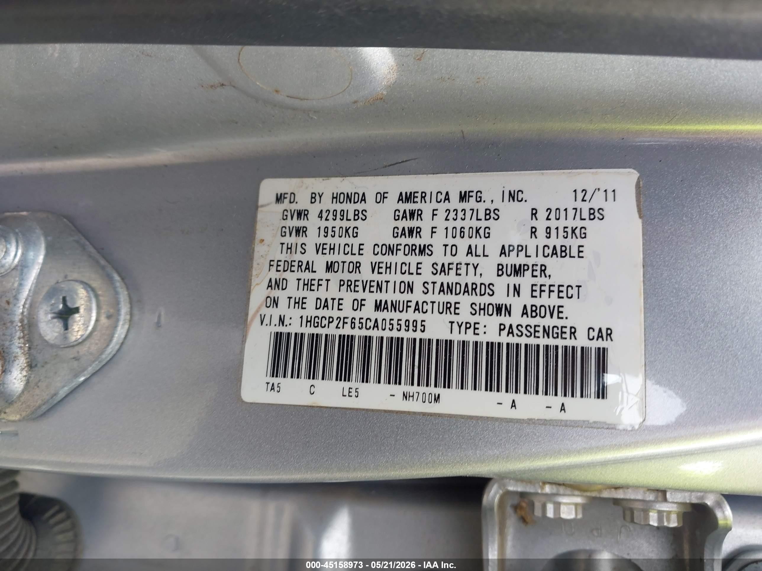 2012 Honda Accord 2.4 Se Silver vin: 1HGCP2F65CA055995