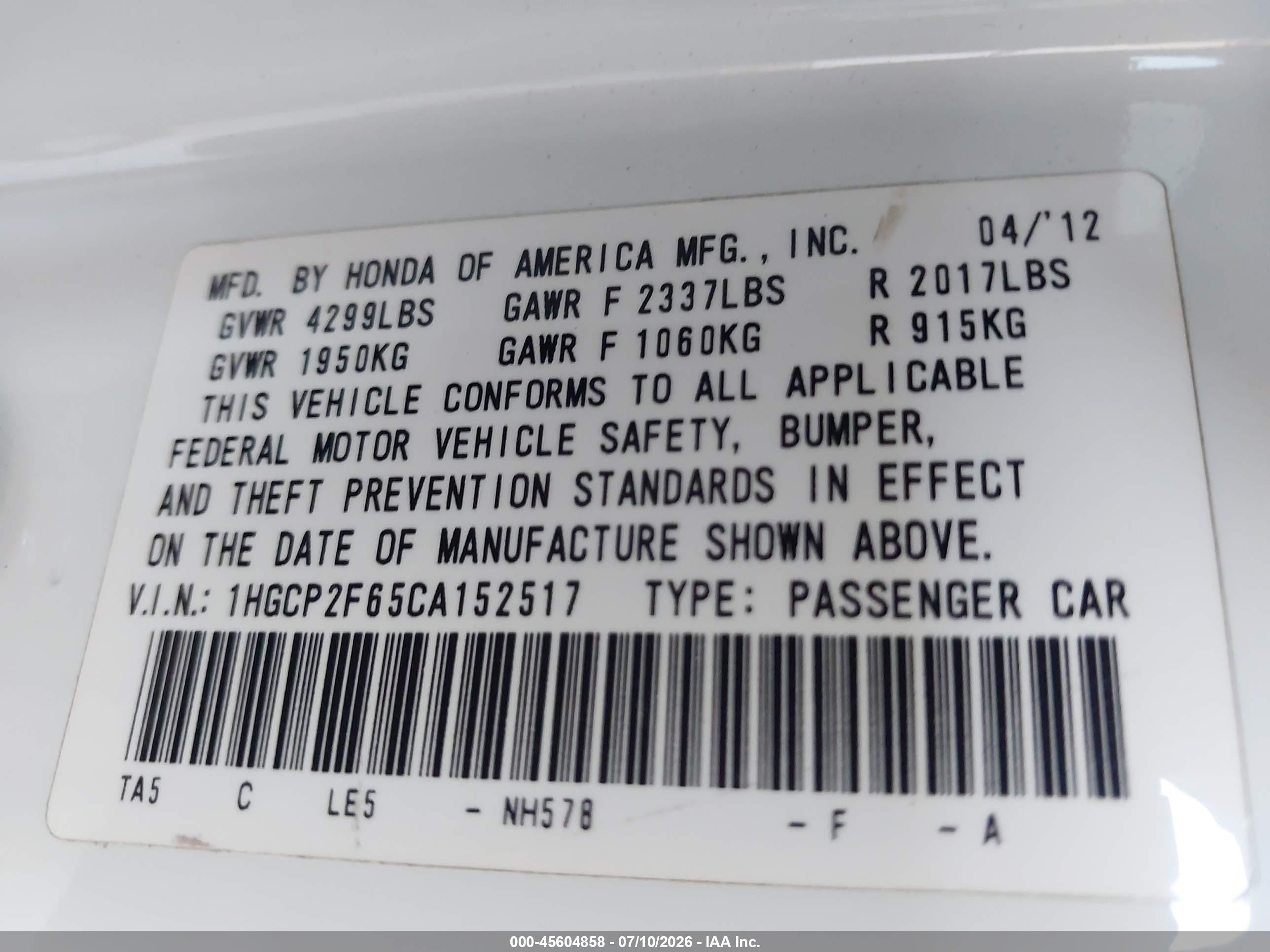 2012 Honda Accord 2.4 Se White vin: 1HGCP2F65CA152517
