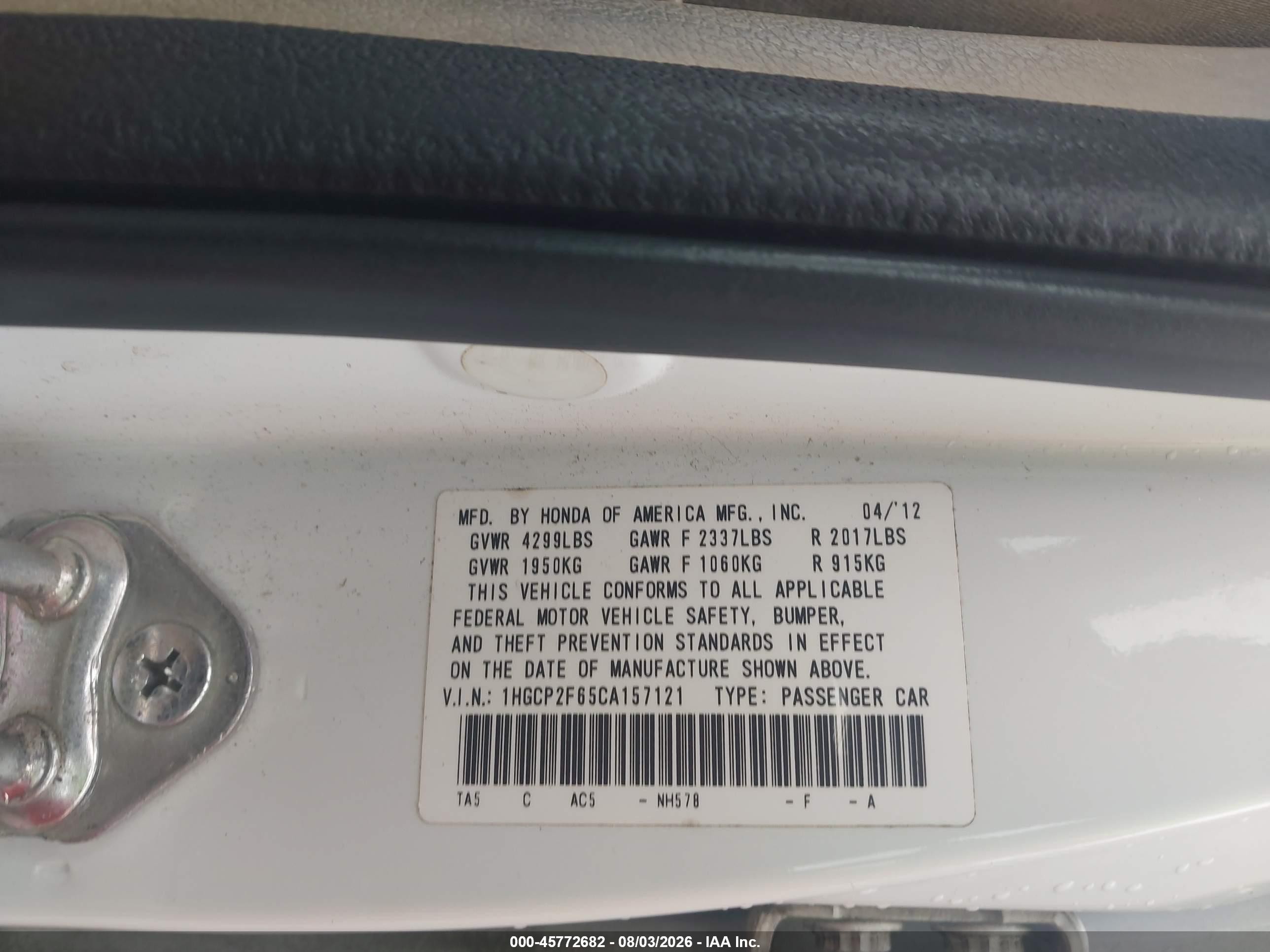 2012 Honda Accord 2.4 Se White vin: 1HGCP2F65CA157121