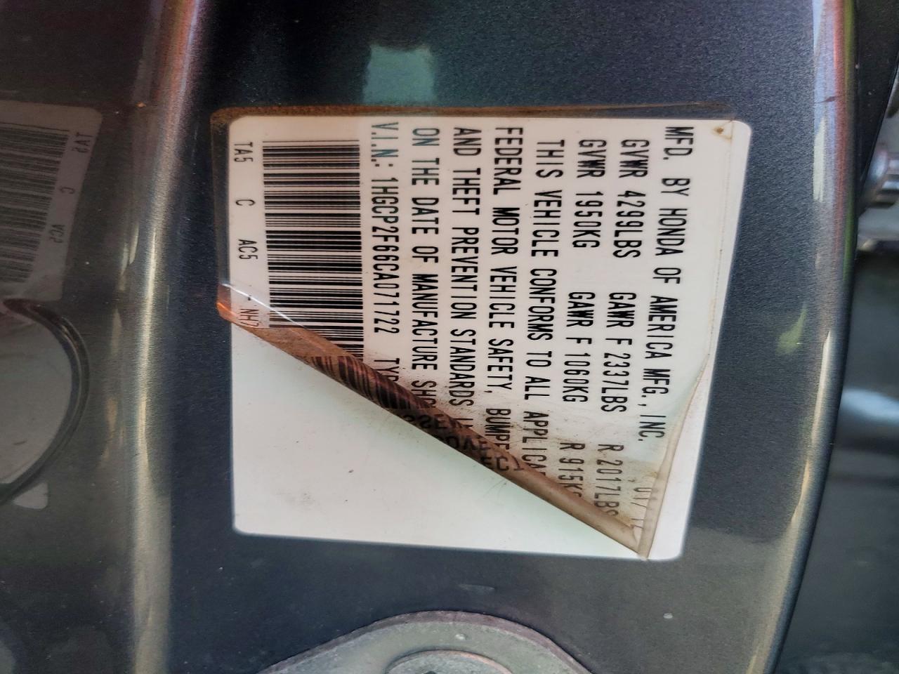 2012 Honda Accord Se Gray vin: 1HGCP2F66CA071722