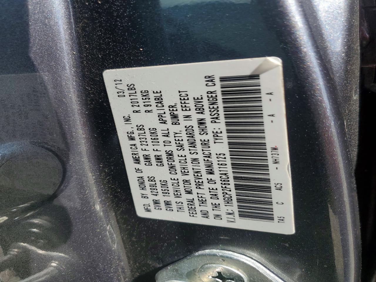 2012 Honda Accord Se Gray vin: 1HGCP2F66CA116125