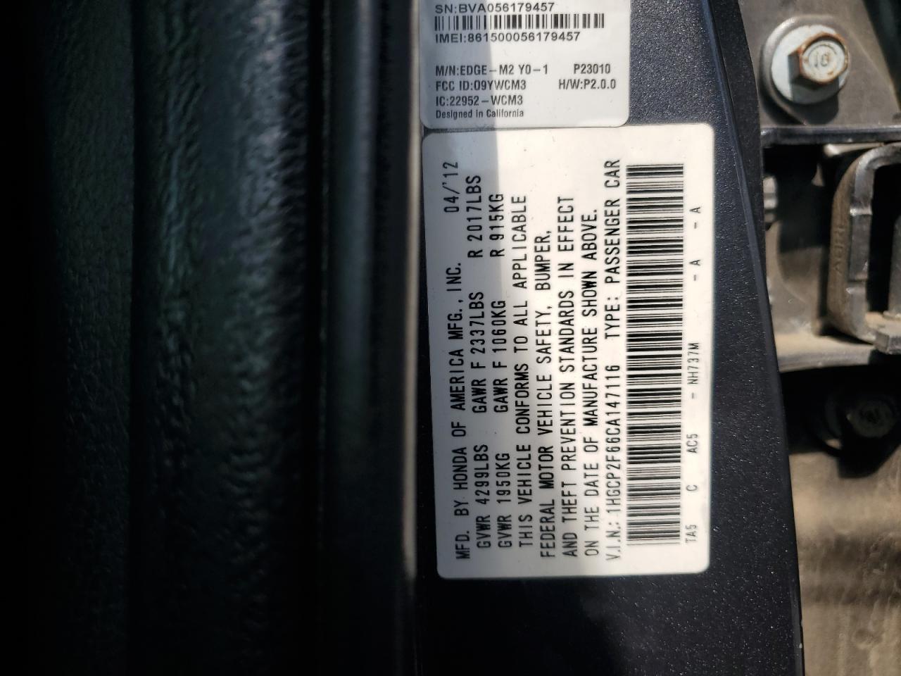 2012 Honda Accord Se Charcoal vin: 1HGCP2F66CA147116