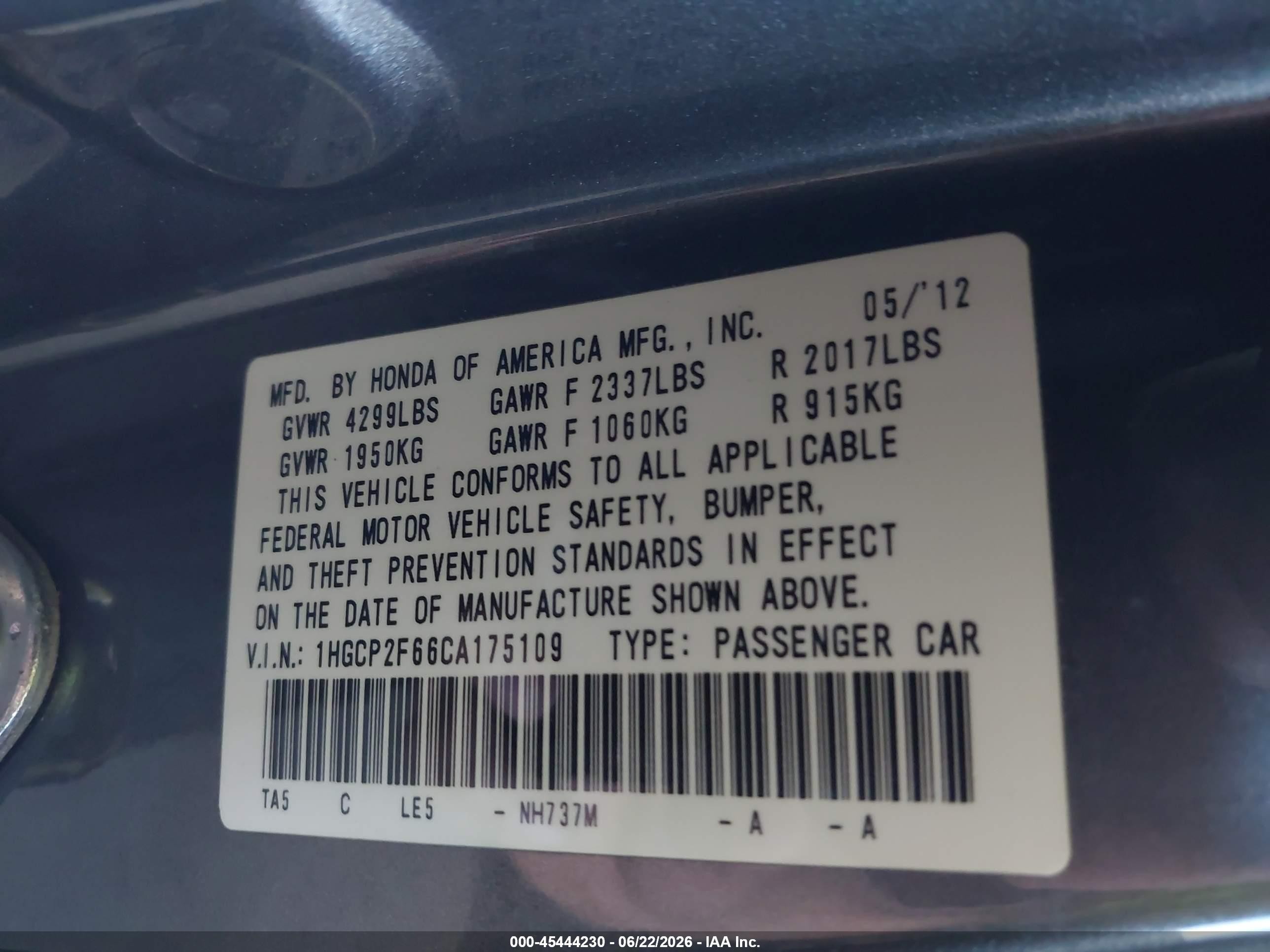 2012 Honda Accord 2.4 Se Gray vin: 1HGCP2F66CA175109