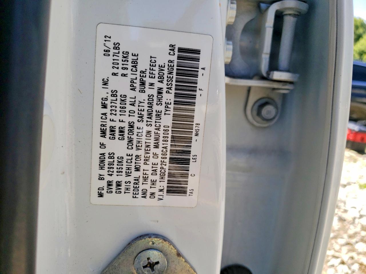 2012 Honda Accord White vin: 1HGCP2F66CA189060