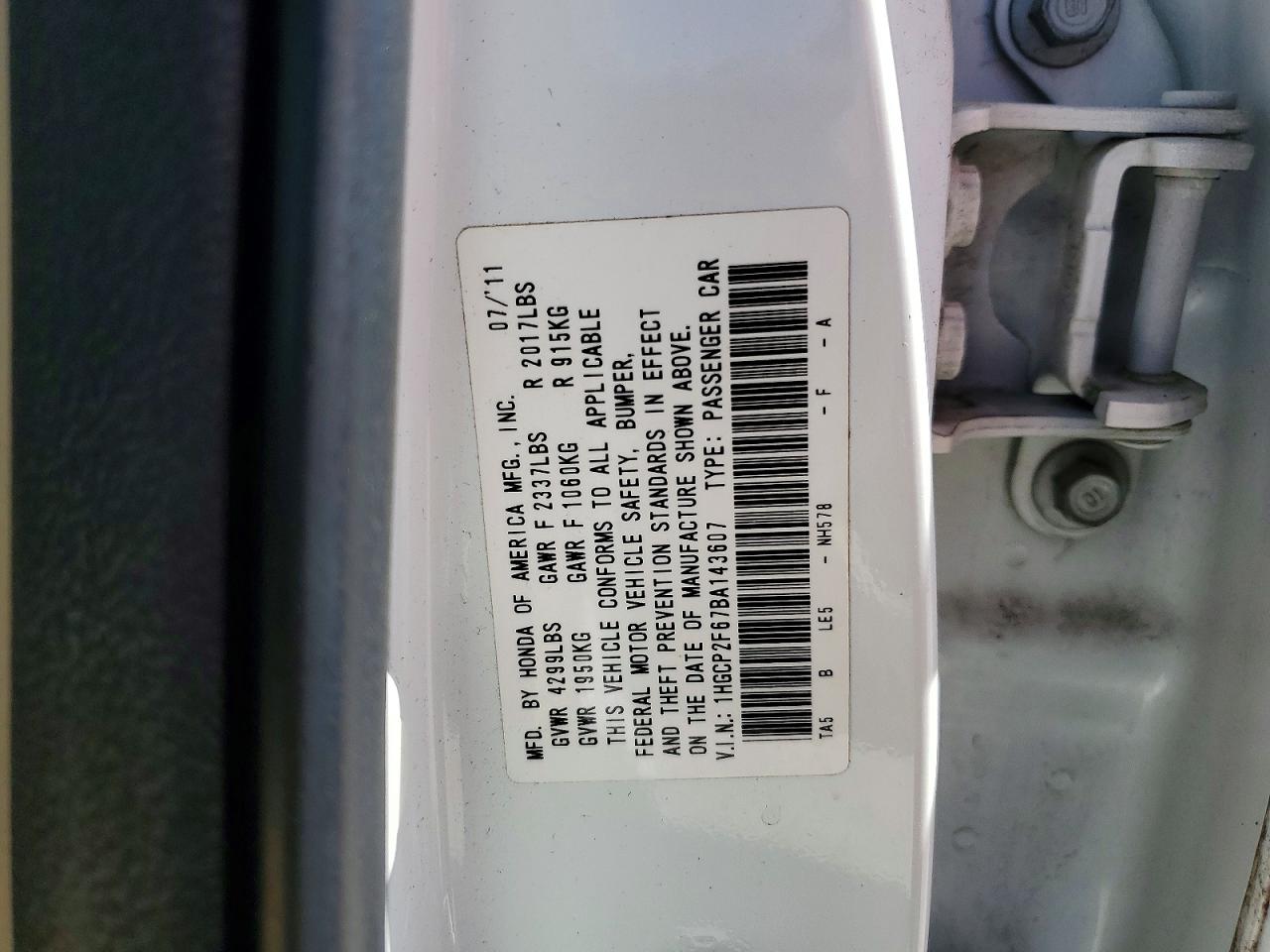 2011 Honda Accord Se White vin: 1HGCP2F67BA143607