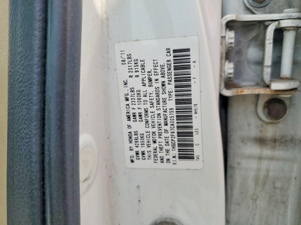 2012 Honda Accord Se White vin: 1HGCP2F67CA005759