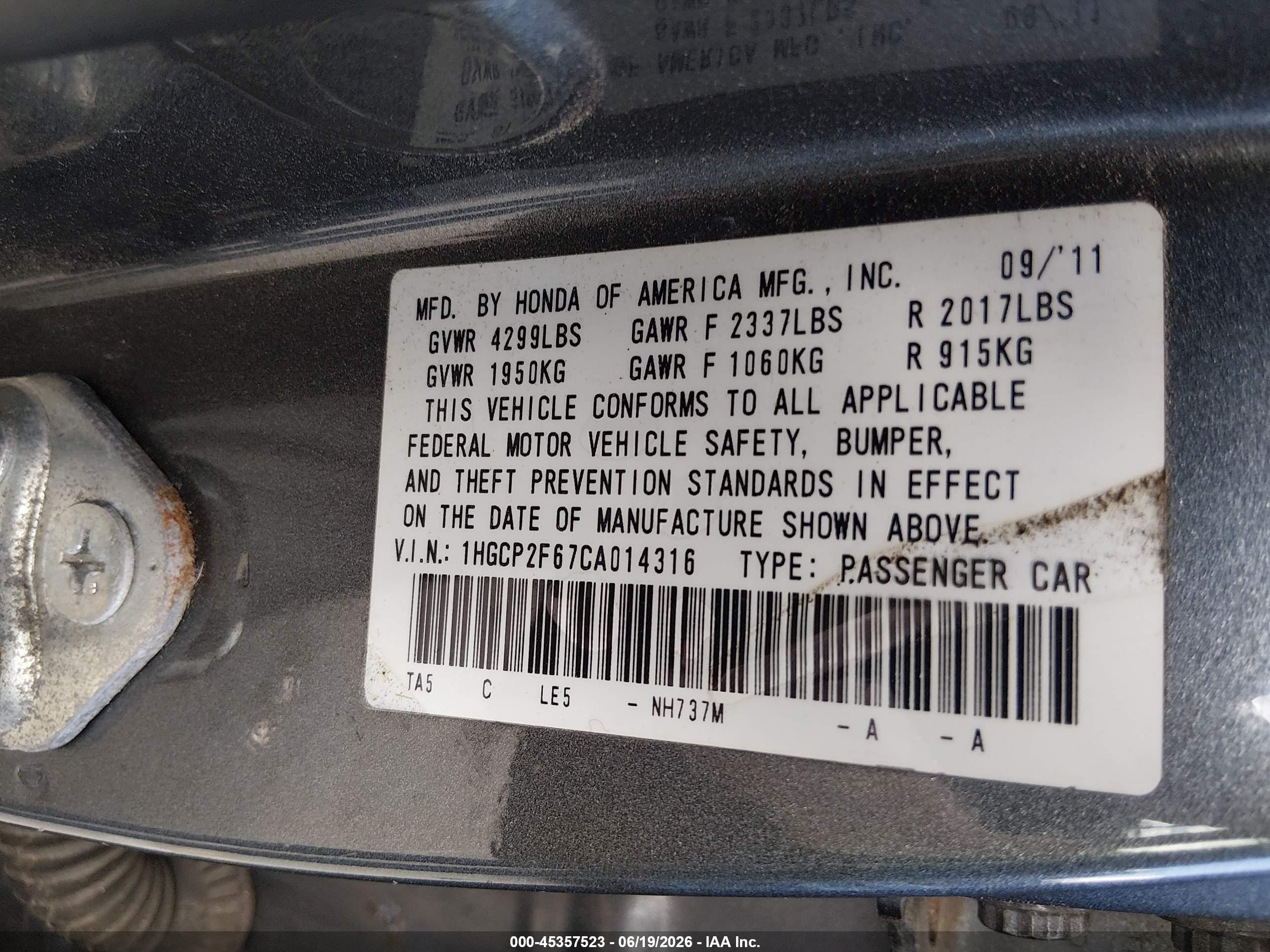 2012 Honda Accord 2.4 Se Gray vin: 1HGCP2F67CA014316