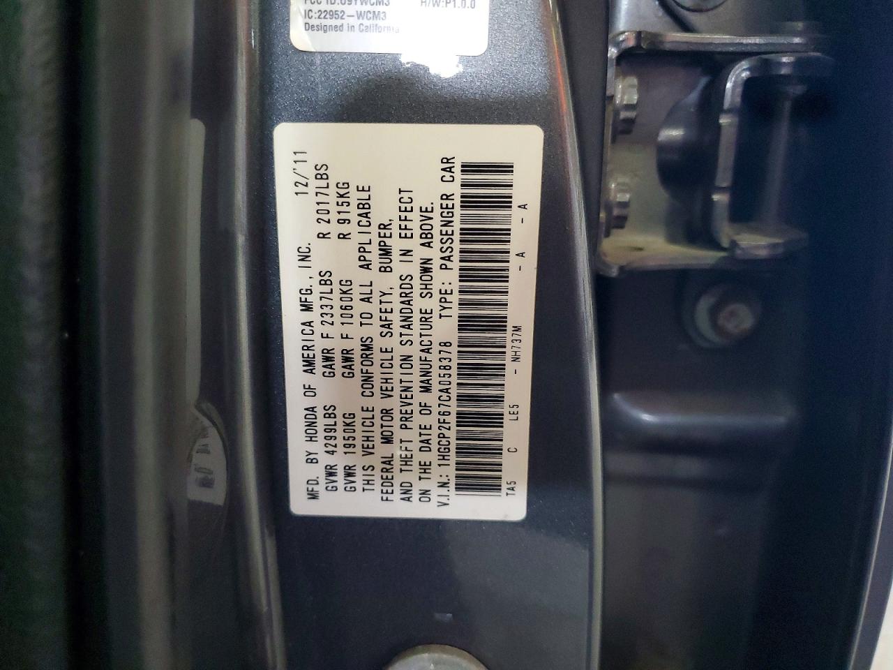 2012 Honda Accord Se Gray vin: 1HGCP2F67CA058378