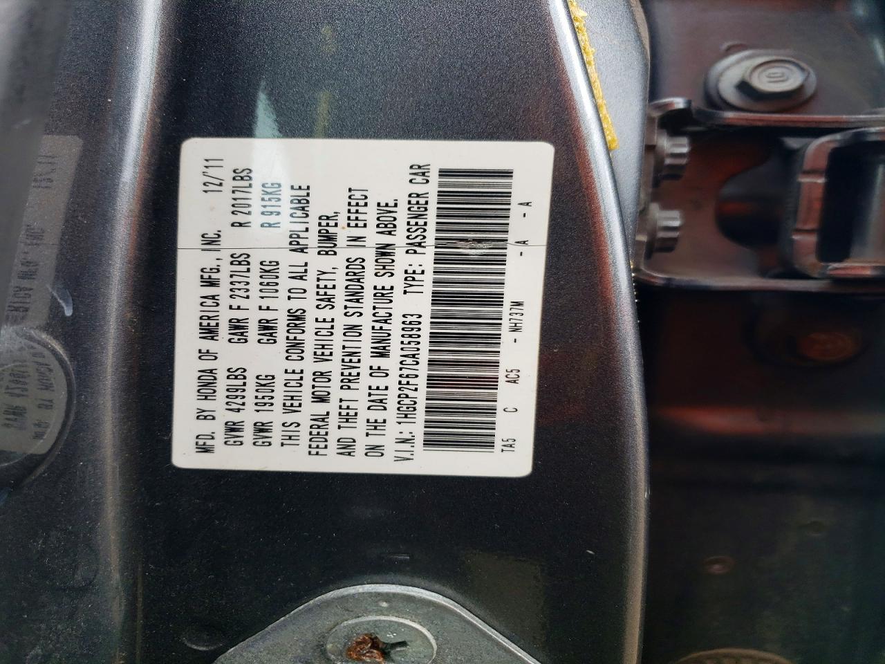 2012 Honda Accord Se Gray vin: 1HGCP2F67CA058963