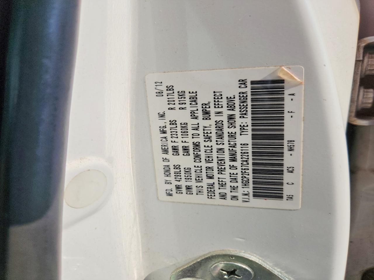 2012 Honda Accord Se White vin: 1HGCP2F67CA226116