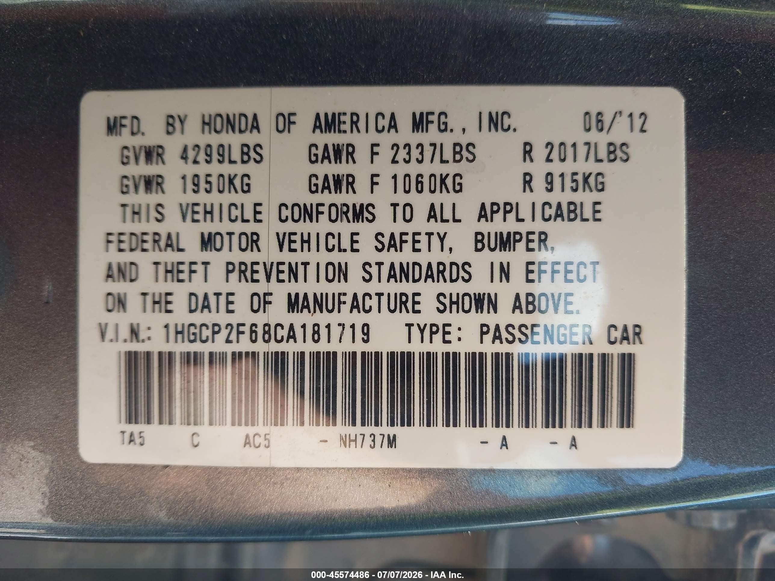 2012 Honda Accord 2.4 Se Gray vin: 1HGCP2F68CA181719