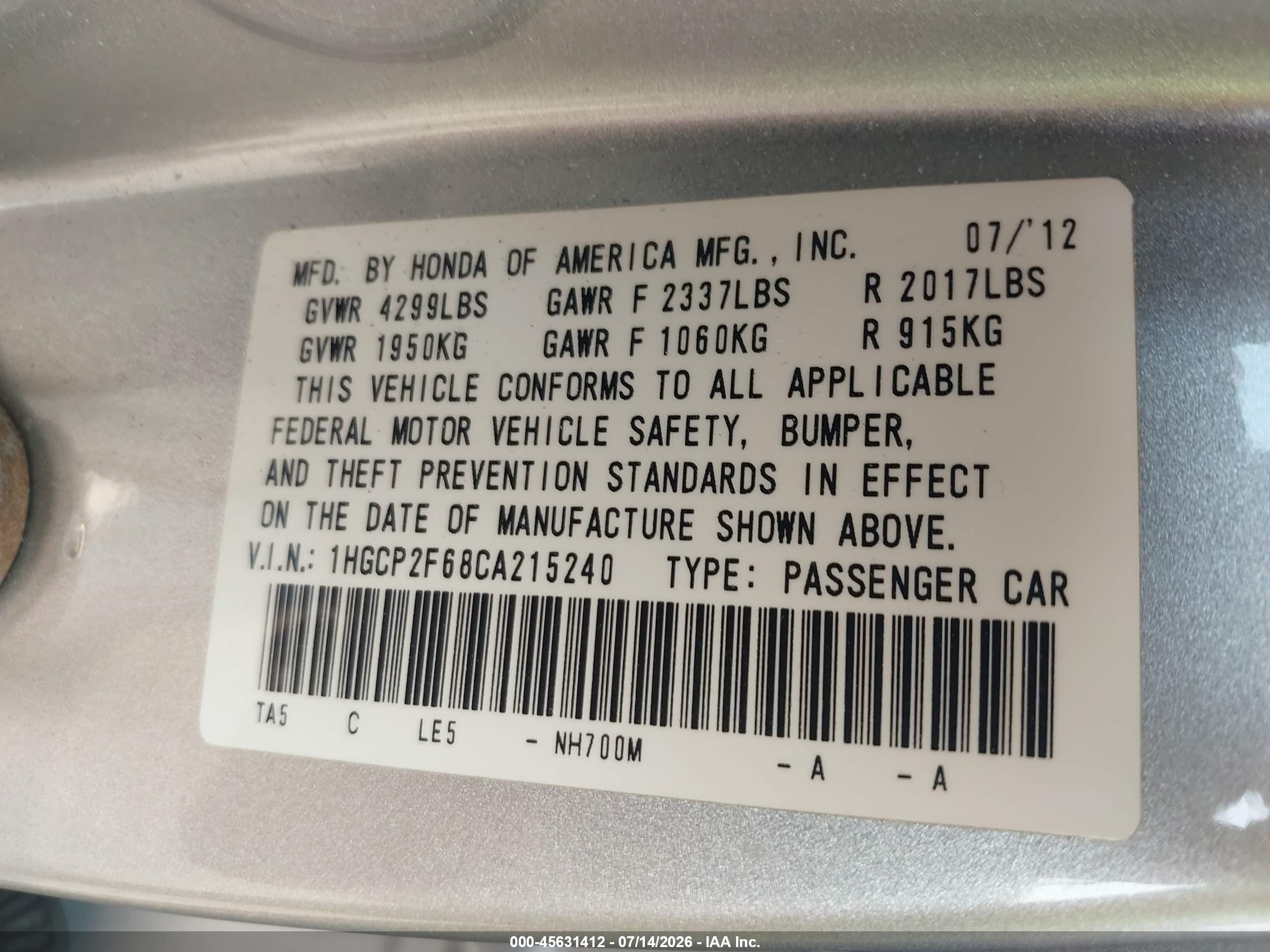 2012 Honda Accord 2.4 Se Silver vin: 1HGCP2F68CA215240