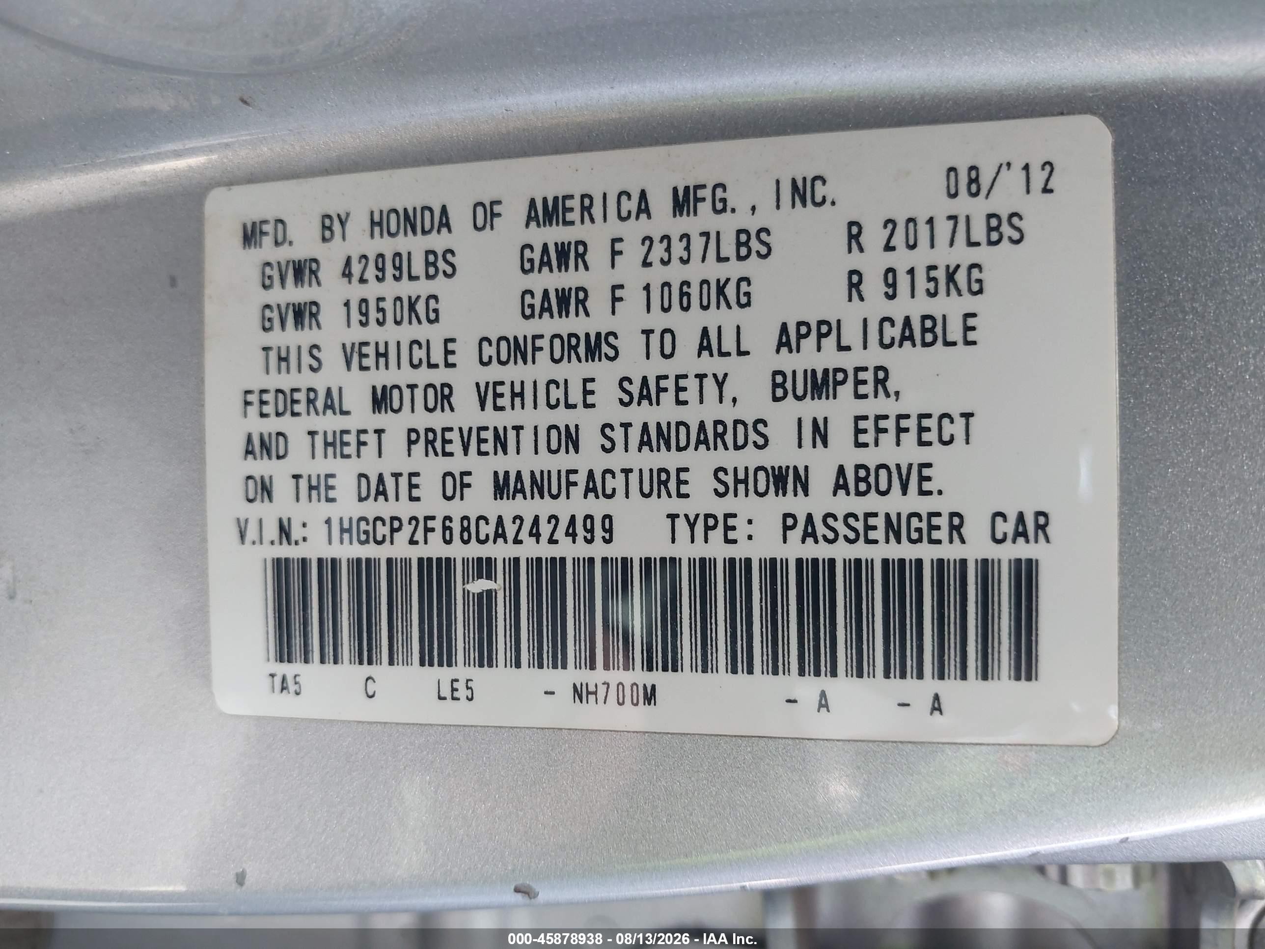 2012 Honda Accord 2.4 Se Silver vin: 1HGCP2F68CA242499