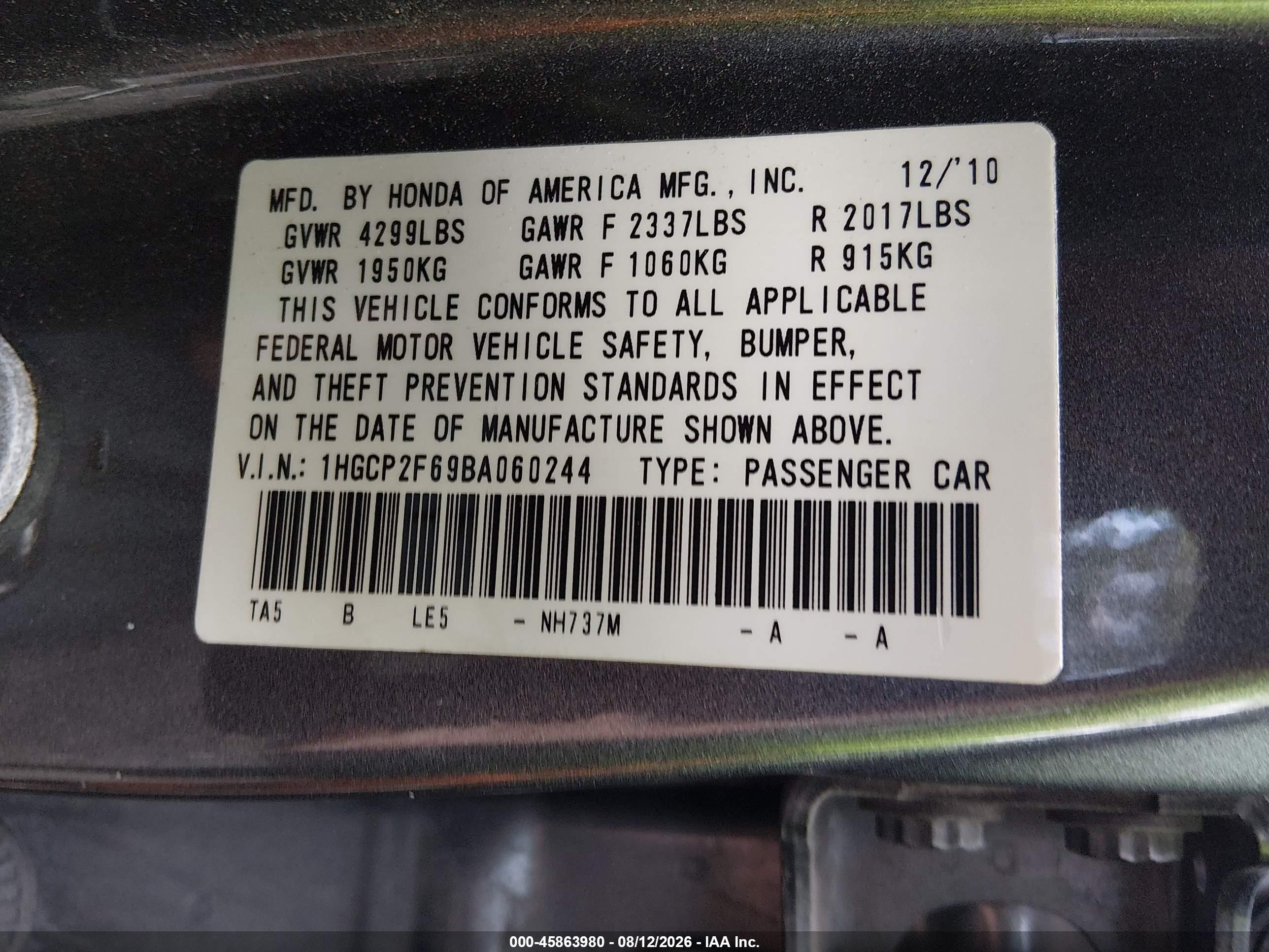 2011 Honda Accord 2.4 Se Gray vin: 1HGCP2F69BA060244
