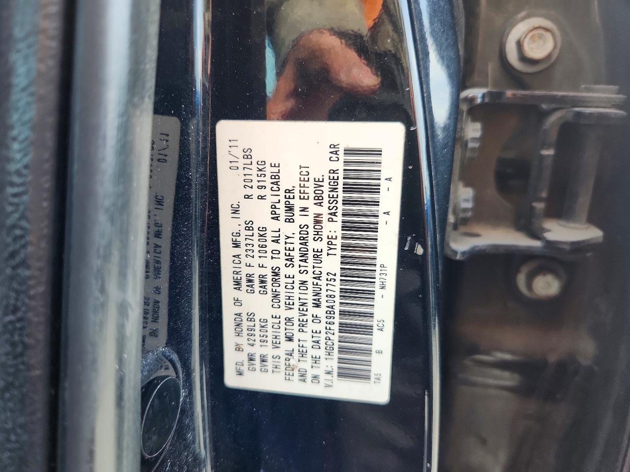 2011 Honda Accord Se Черный vin: 1HGCP2F69BA087752