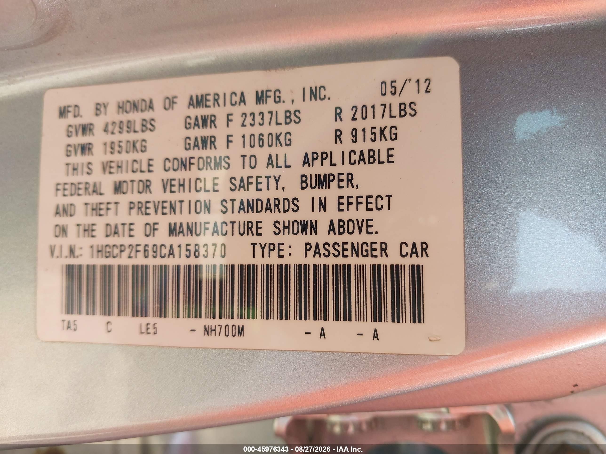 2012 Honda Accord 2.4 Se Silver vin: 1HGCP2F69CA158370