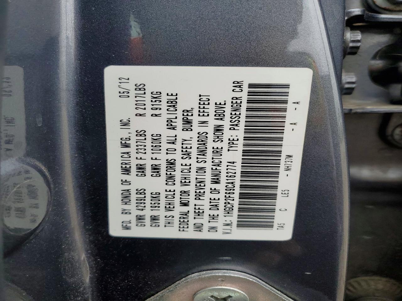 2012 Honda Accord Se Gray vin: 1HGCP2F69CA162774