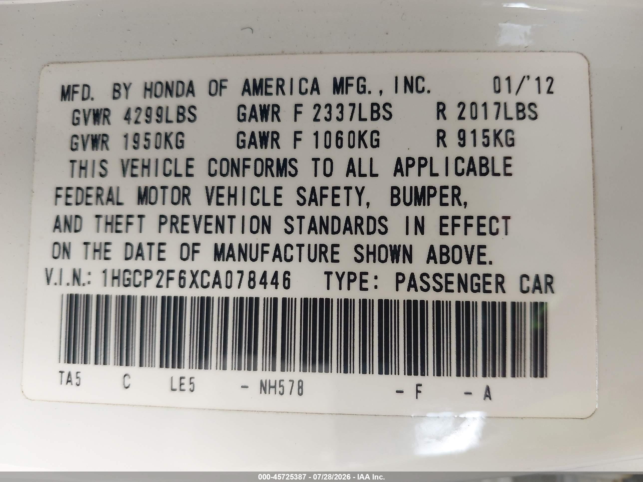 2012 Honda Accord 2.4 Se White vin: 1HGCP2F6XCA078446