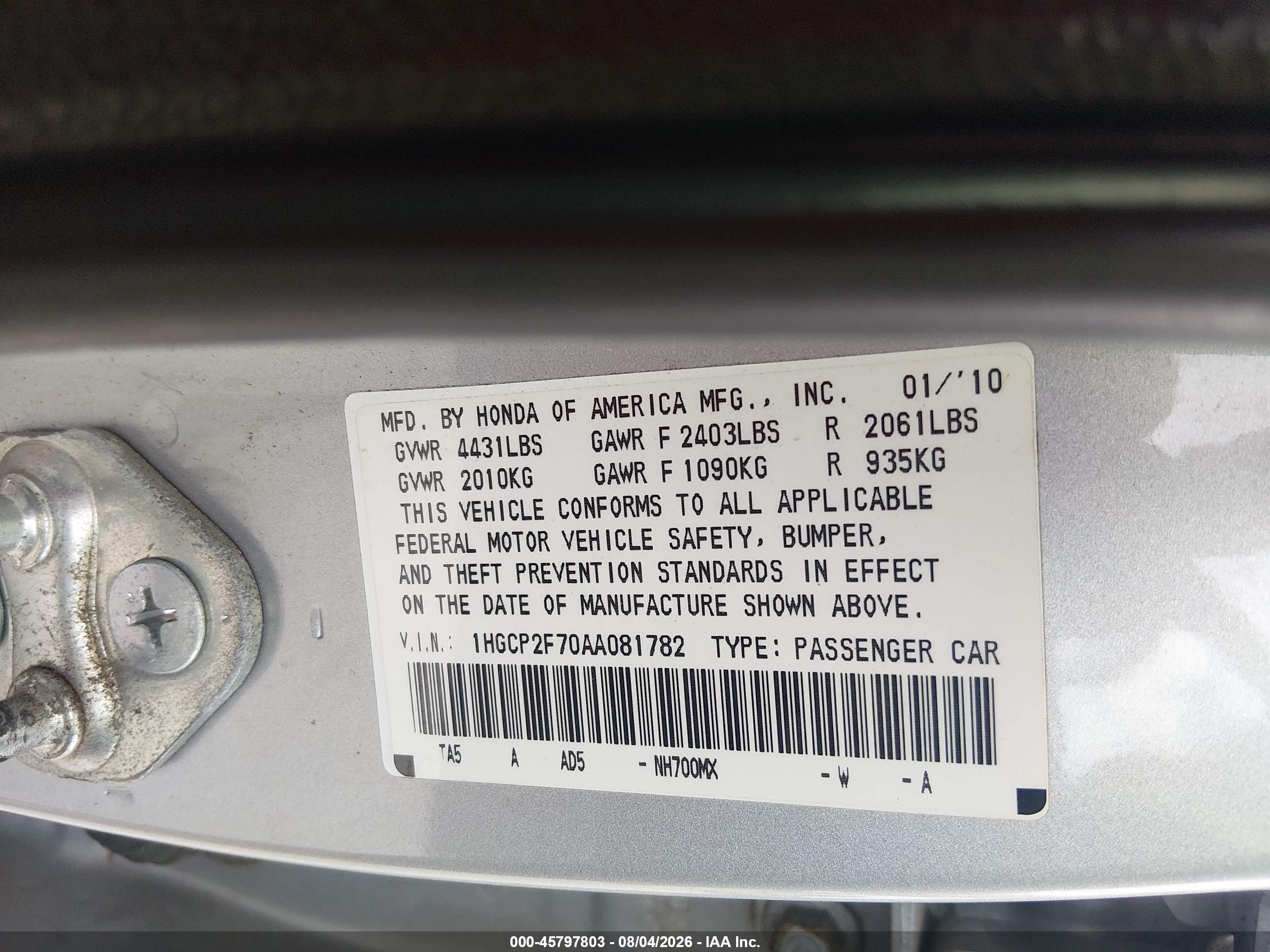 2010 Honda Accord 2.4 Ex Silver vin: 1HGCP2F70AA081782