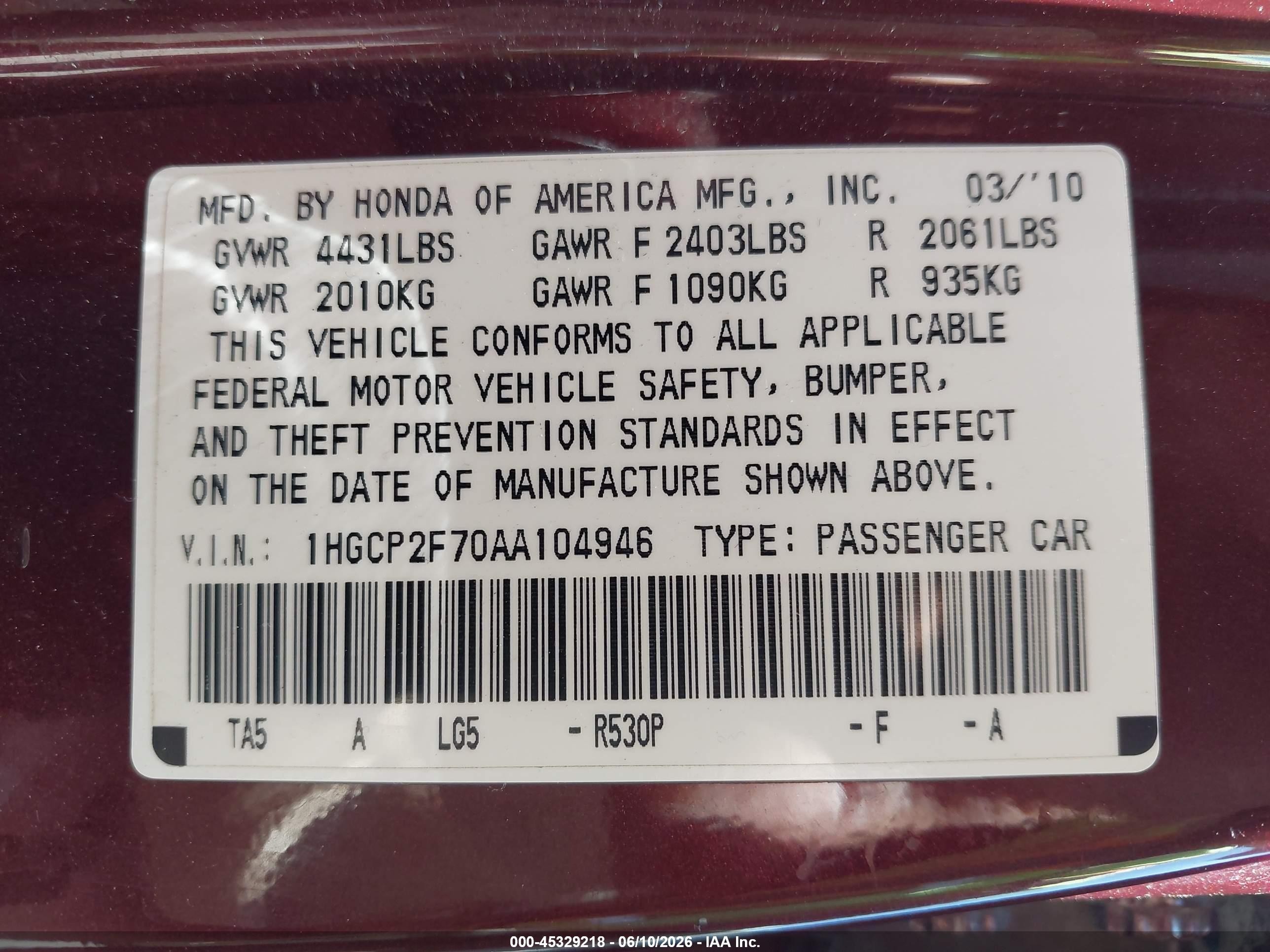 2010 Honda Accord 2.4 Ex Maroon vin: 1HGCP2F70AA104946