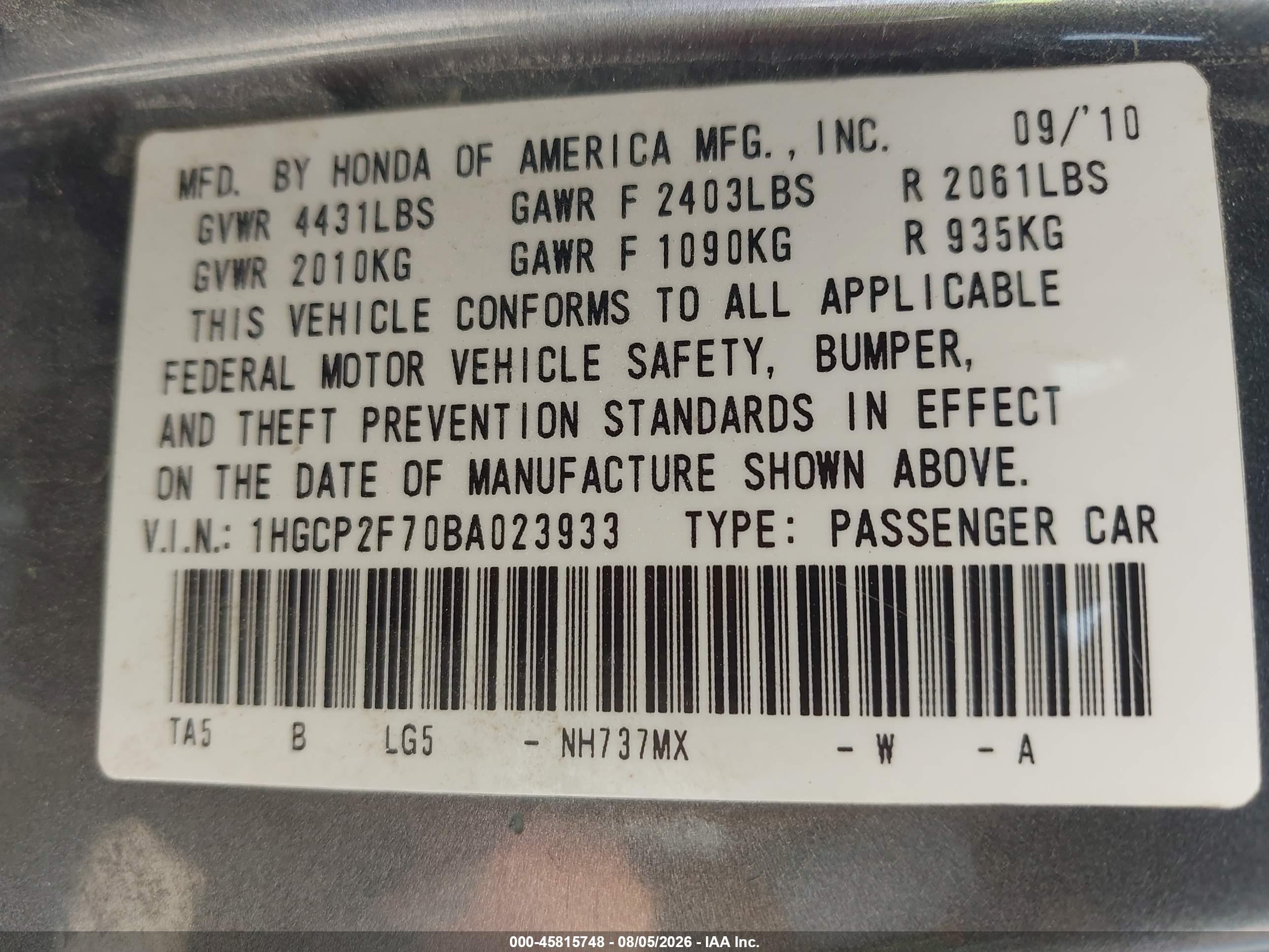 2011 Honda Accord 2.4 Ex Gray vin: 1HGCP2F70BA023933