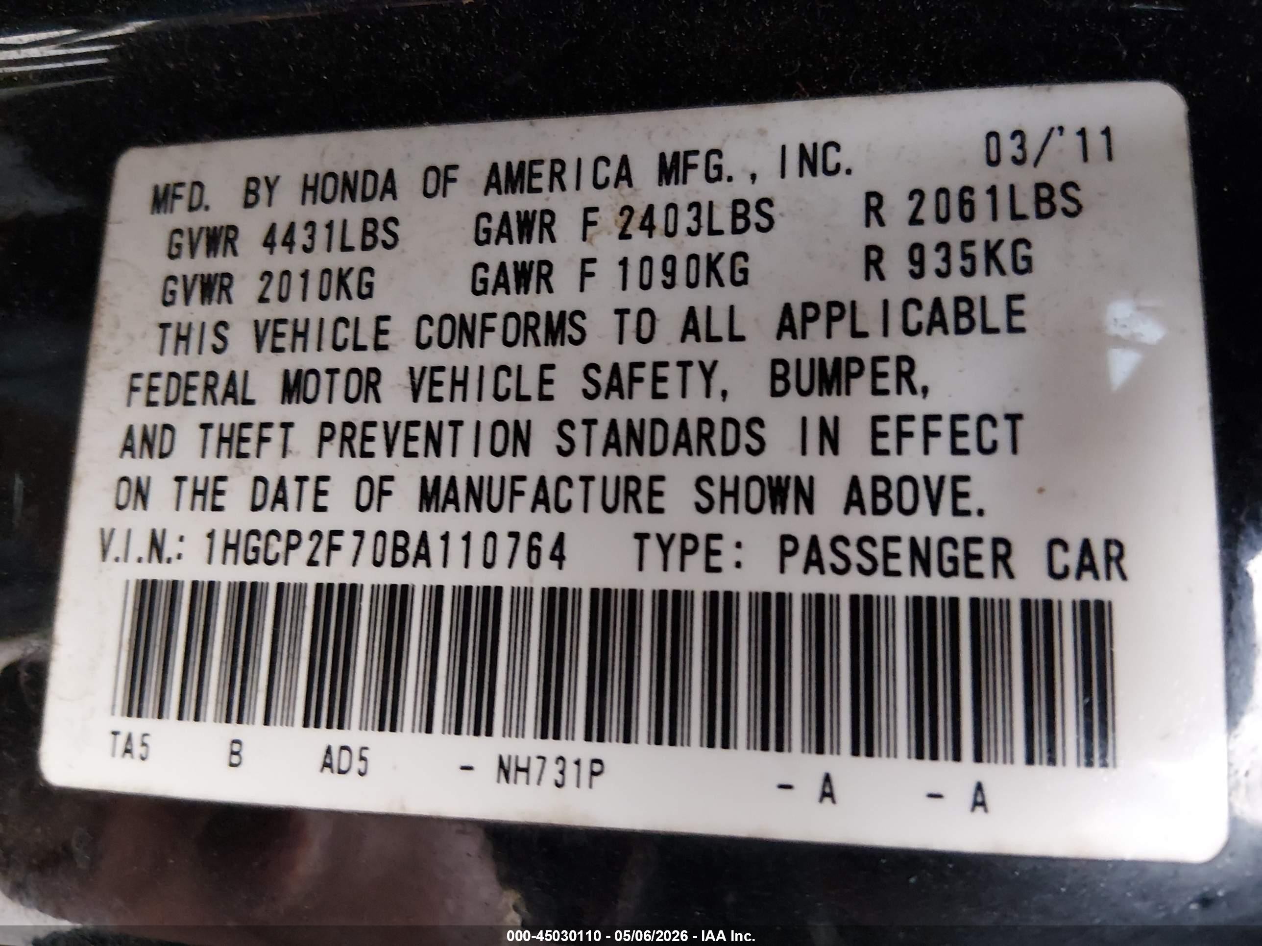 2011 Honda Accord 2.4 Ex Black vin: 1HGCP2F70BA110764