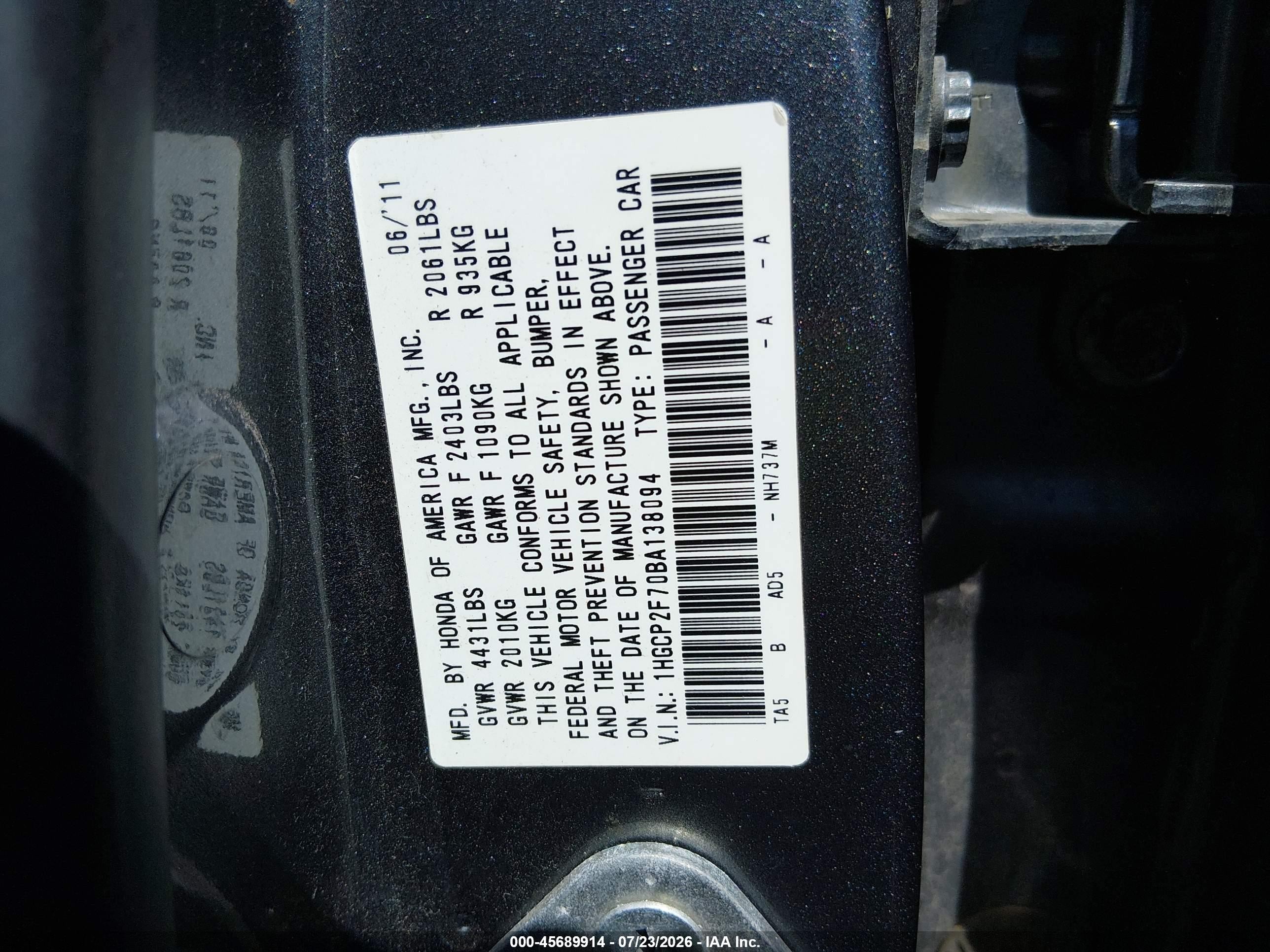 2011 Honda Accord 2.4 Ex Gray vin: 1HGCP2F70BA138094