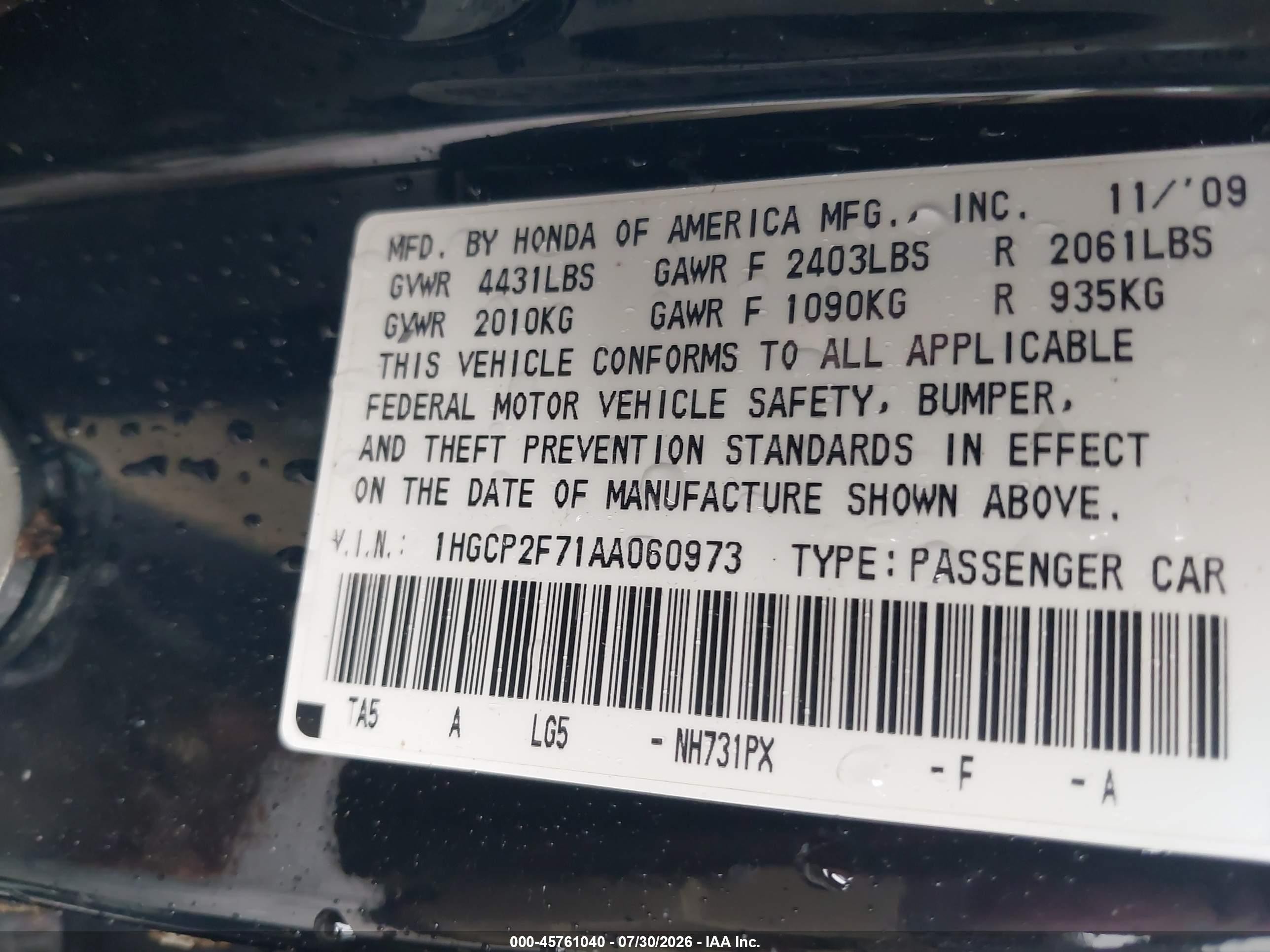 2010 Honda Accord 2.4 Ex Black vin: 1HGCP2F71AA060973