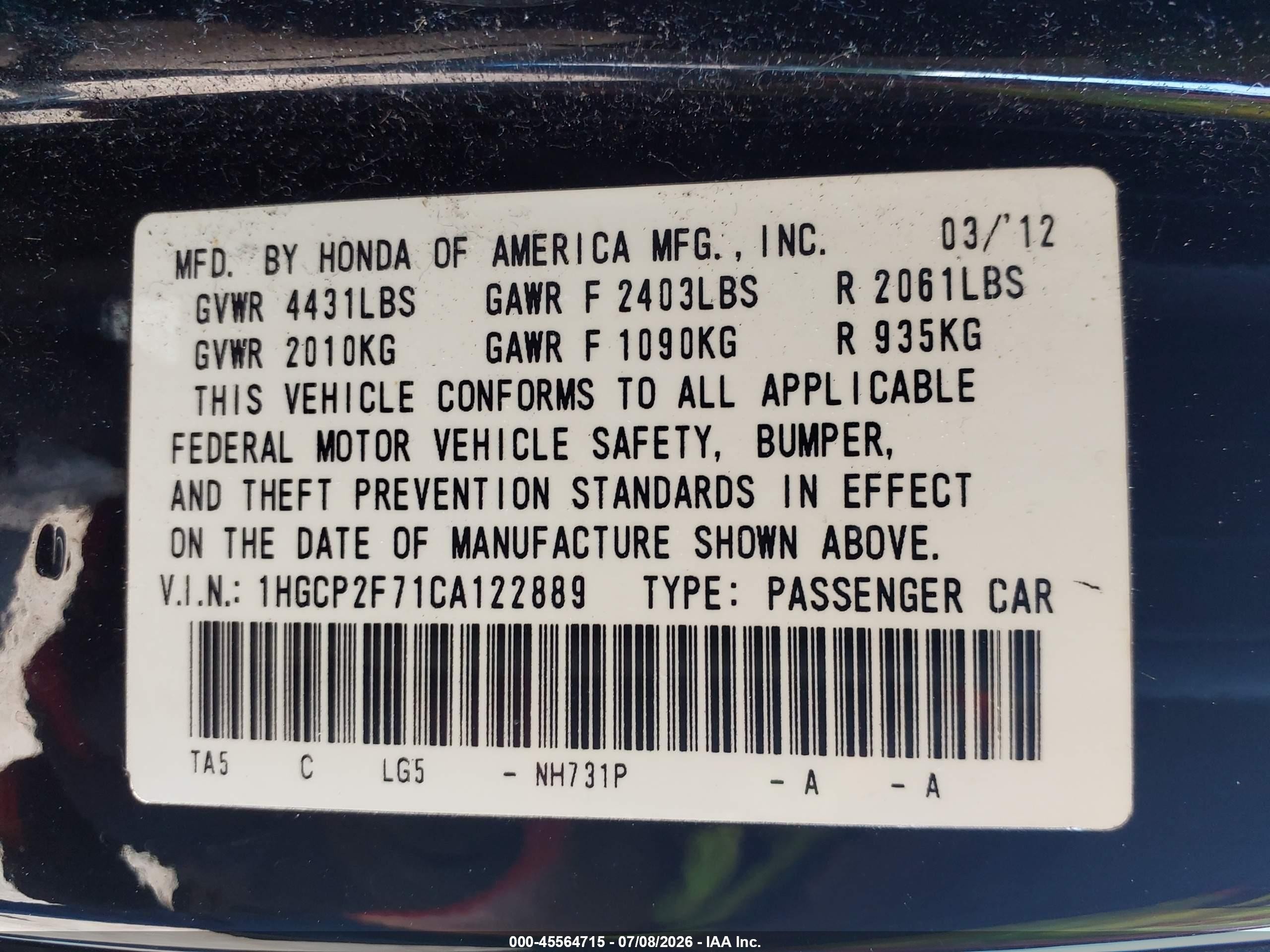 2012 Honda Accord Ex Black vin: 1HGCP2F71CA122889