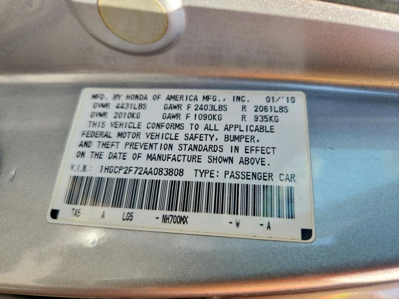 2010 Honda Accord Ex Silver vin: 1HGCP2F72AA083808