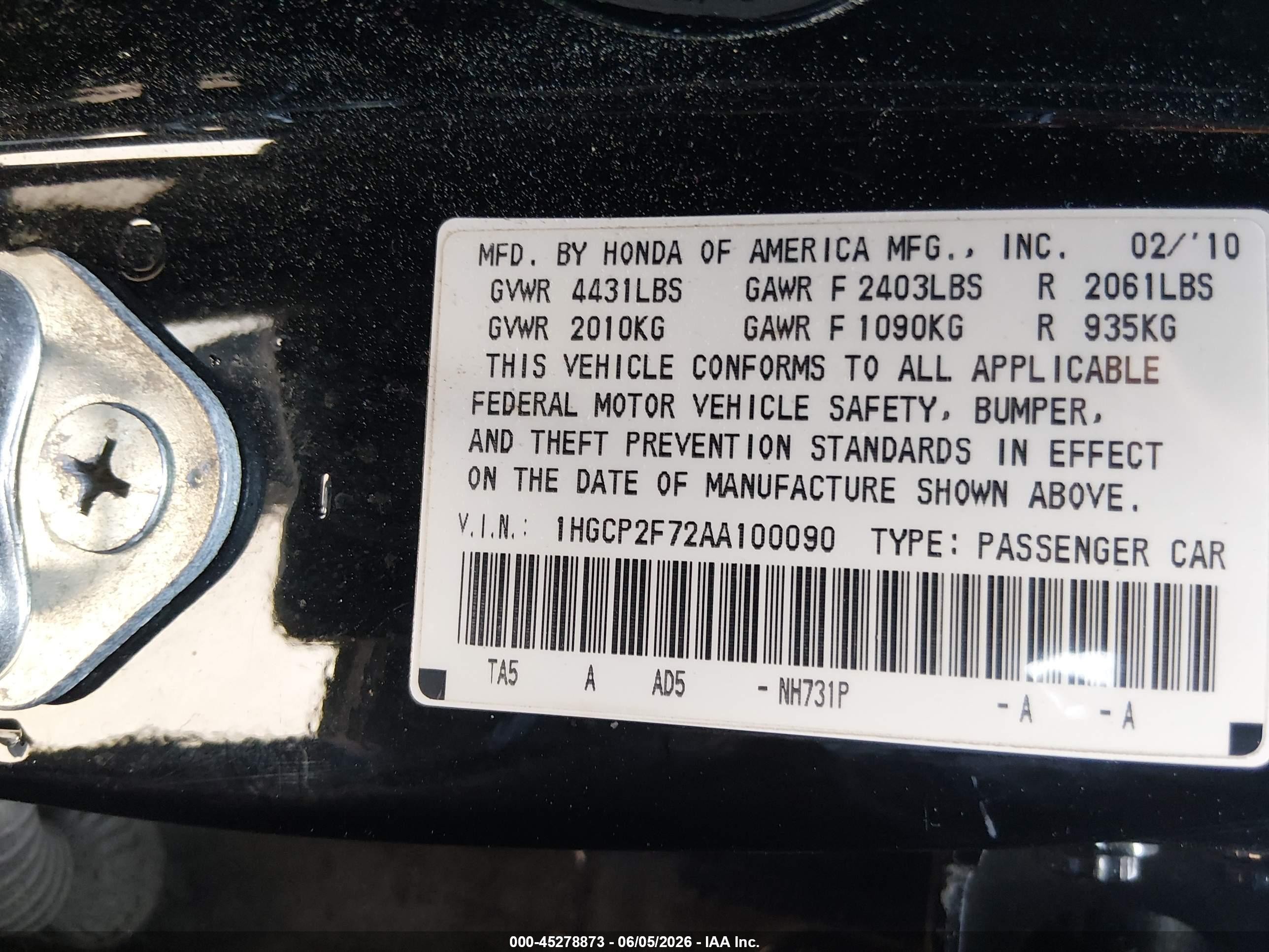 2010 Honda Accord 2.4 Ex Черный vin: 1HGCP2F72AA100090