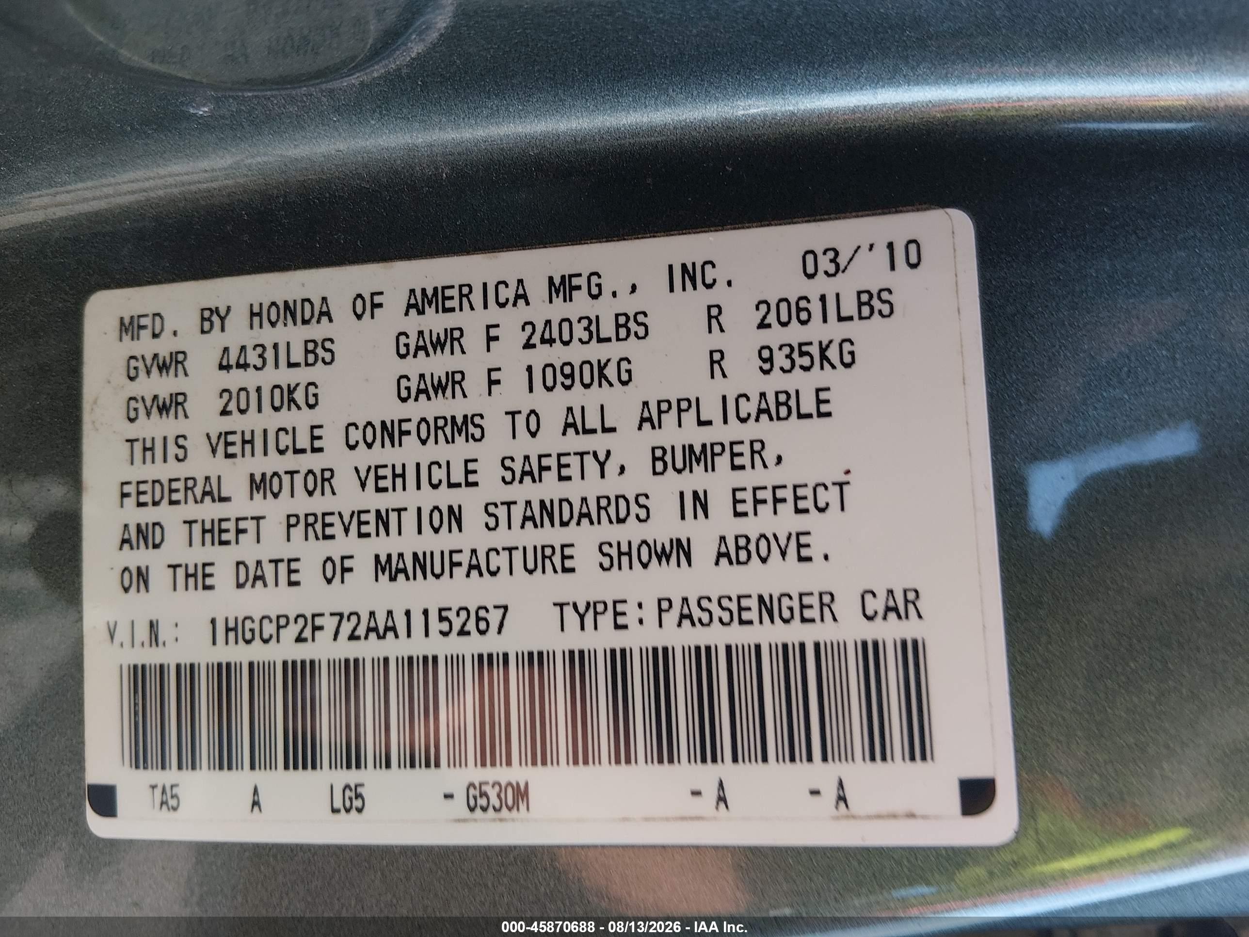2010 Honda Accord 2.4 Ex Green vin: 1HGCP2F72AA115267