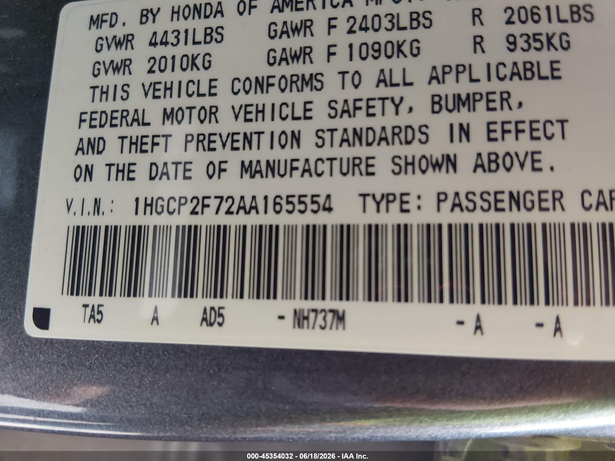 2010 Honda Accord 2.4 Ex Серый vin: 1HGCP2F72AA165554